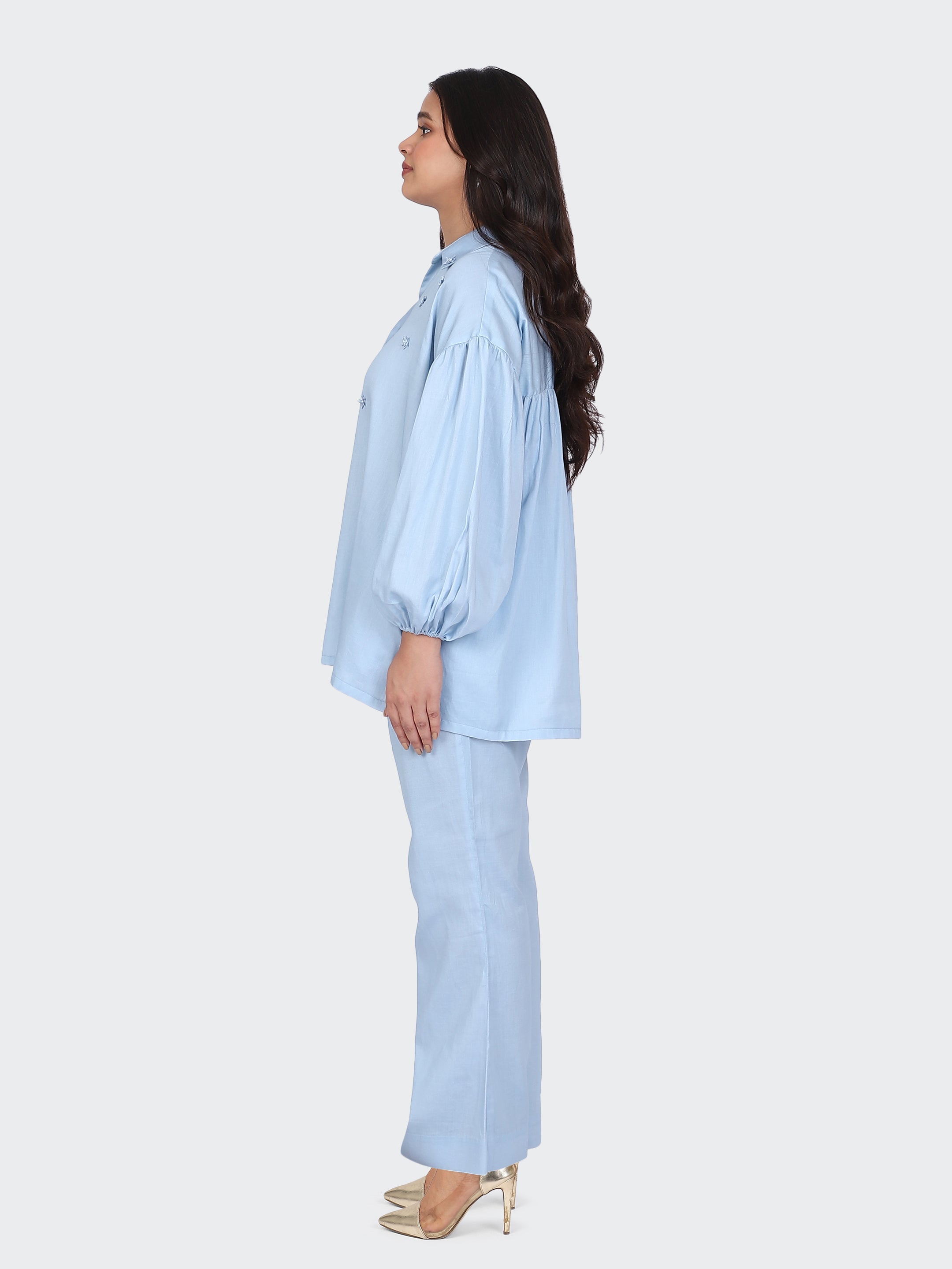 FINE COTTON COMFORTABLE CO-ORD SET-SKYBLUE
