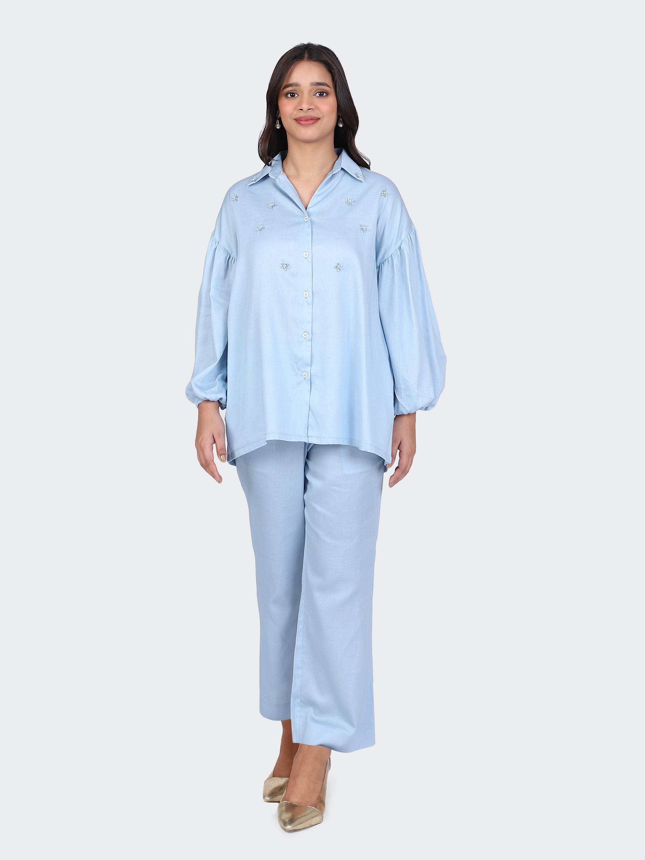 FINE COTTON COMFORTABLE CO-ORD SET-SKYBLUE