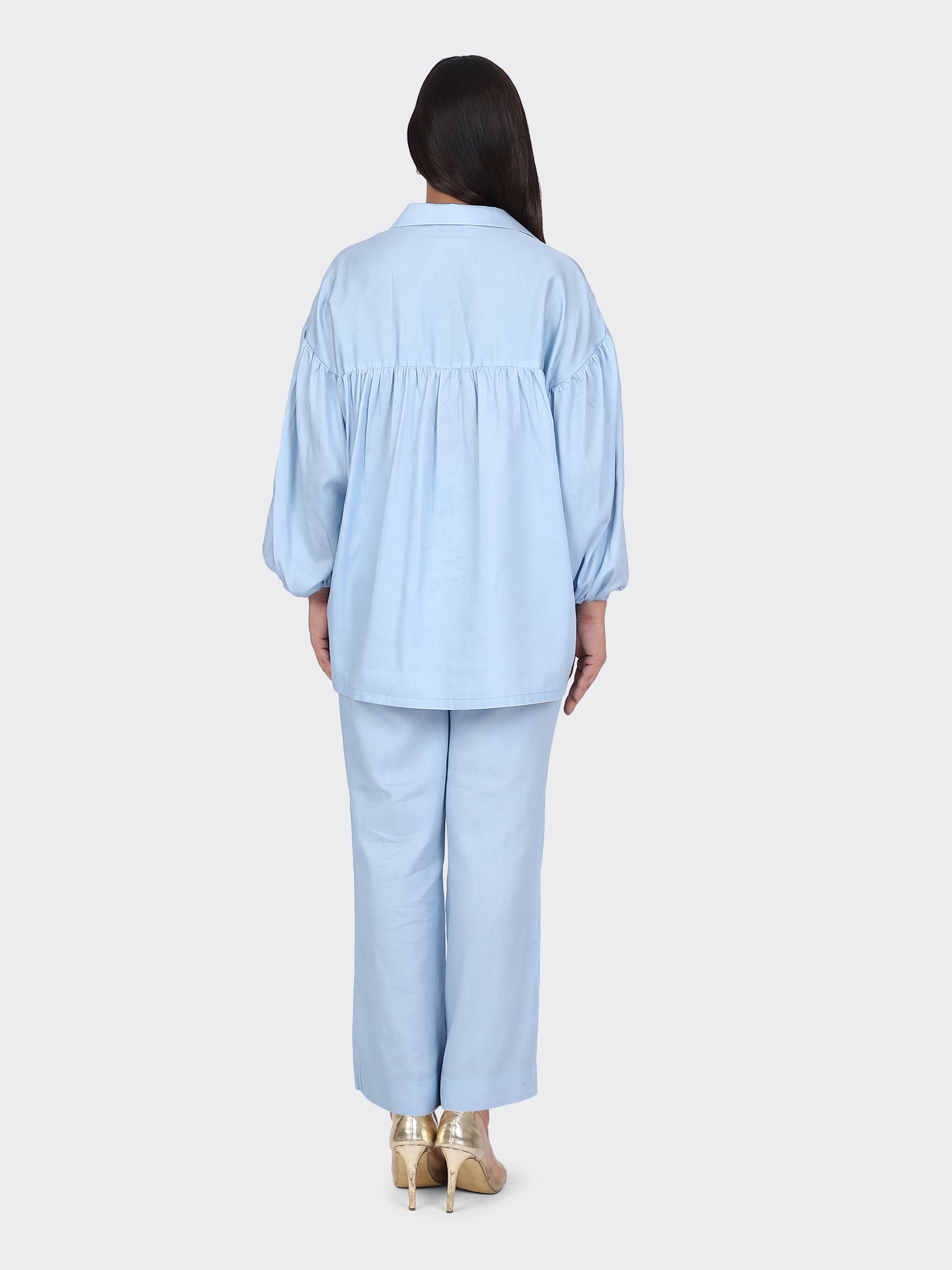 FINE COTTON COMFORTABLE CO-ORD SET-SKYBLUE