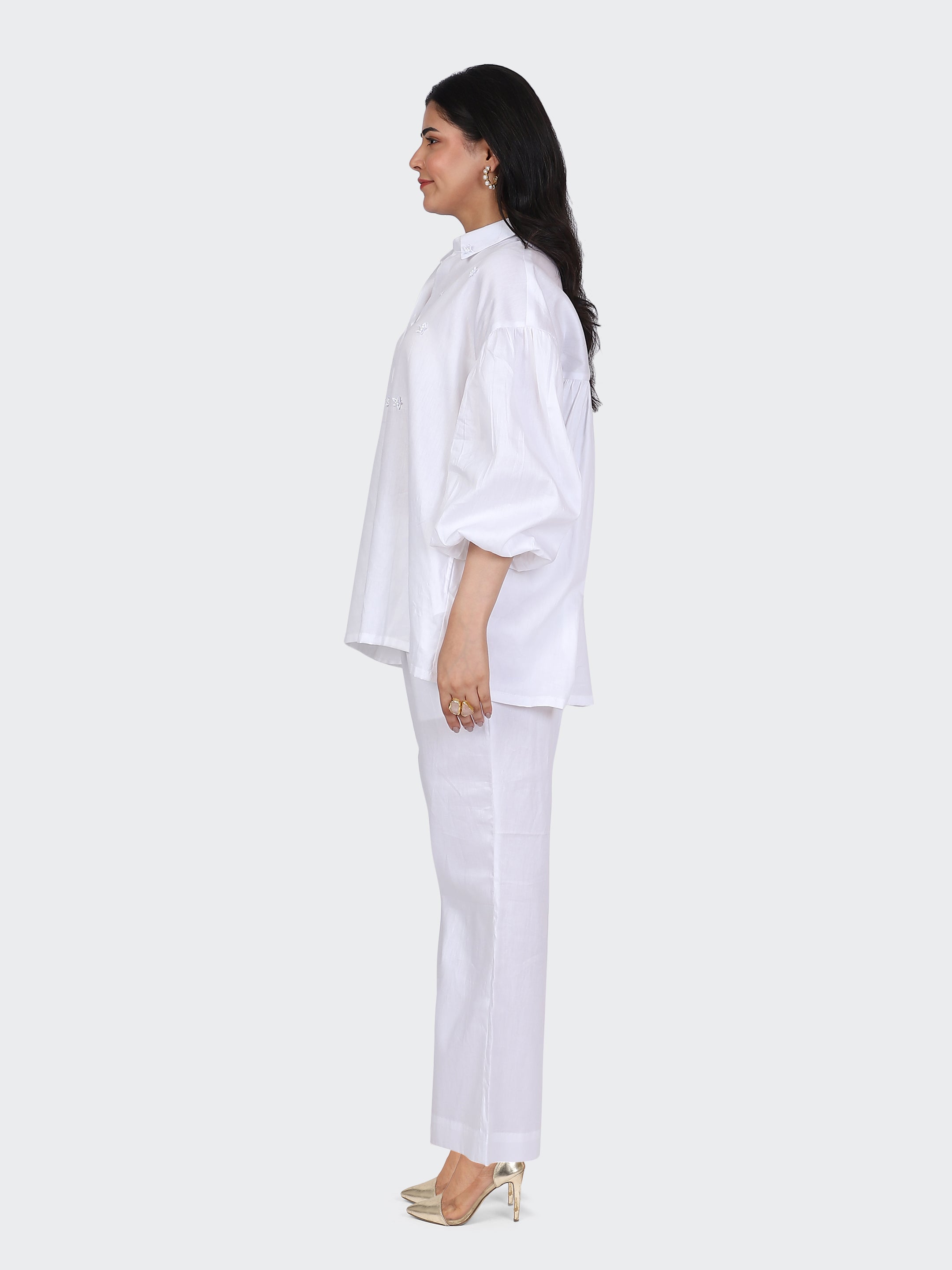 FINE COTTON COMFORTABLE CO-ORD SET-WHITE