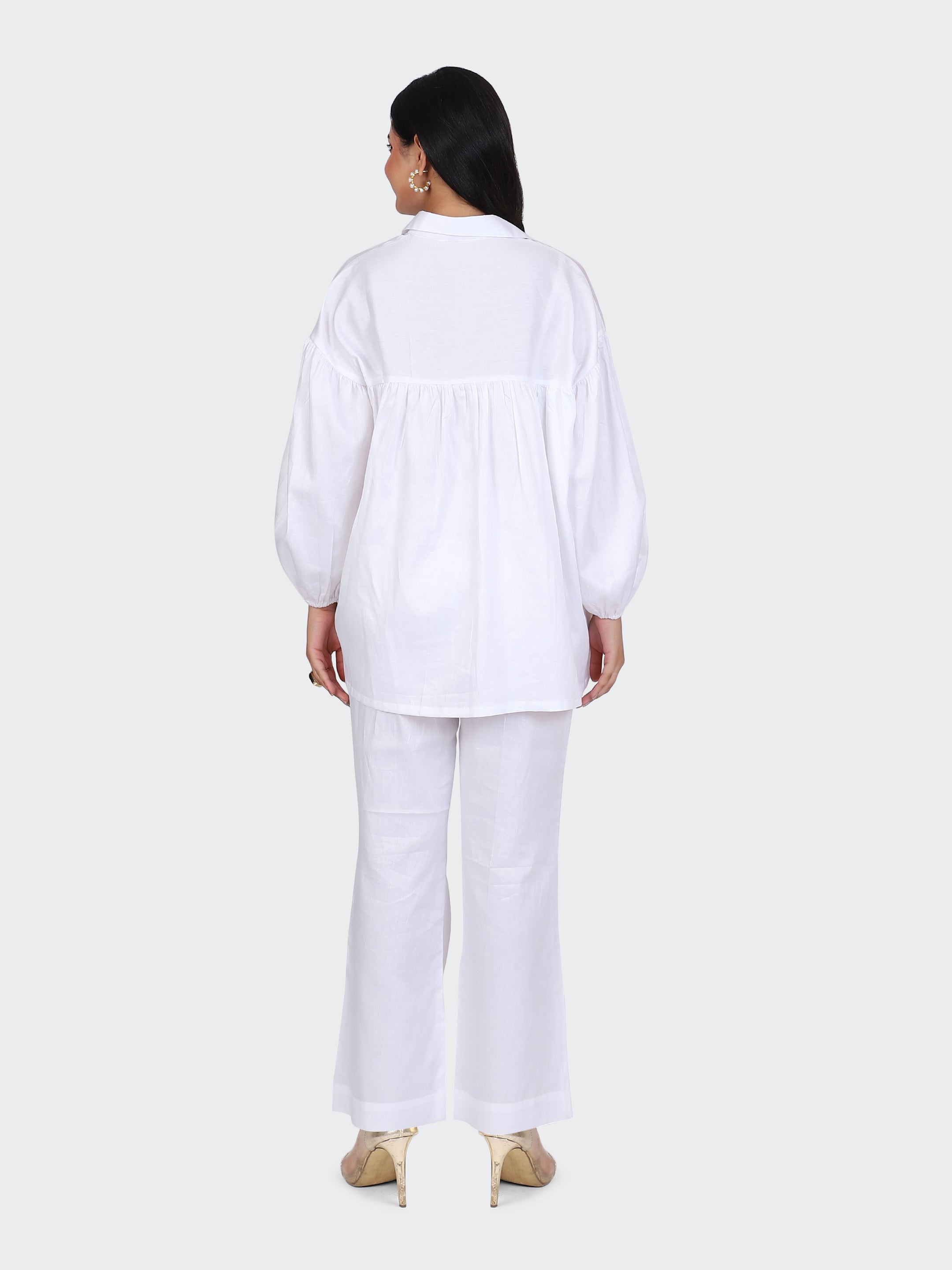 FINE COTTON COMFORTABLE CO-ORD SET-WHITE
