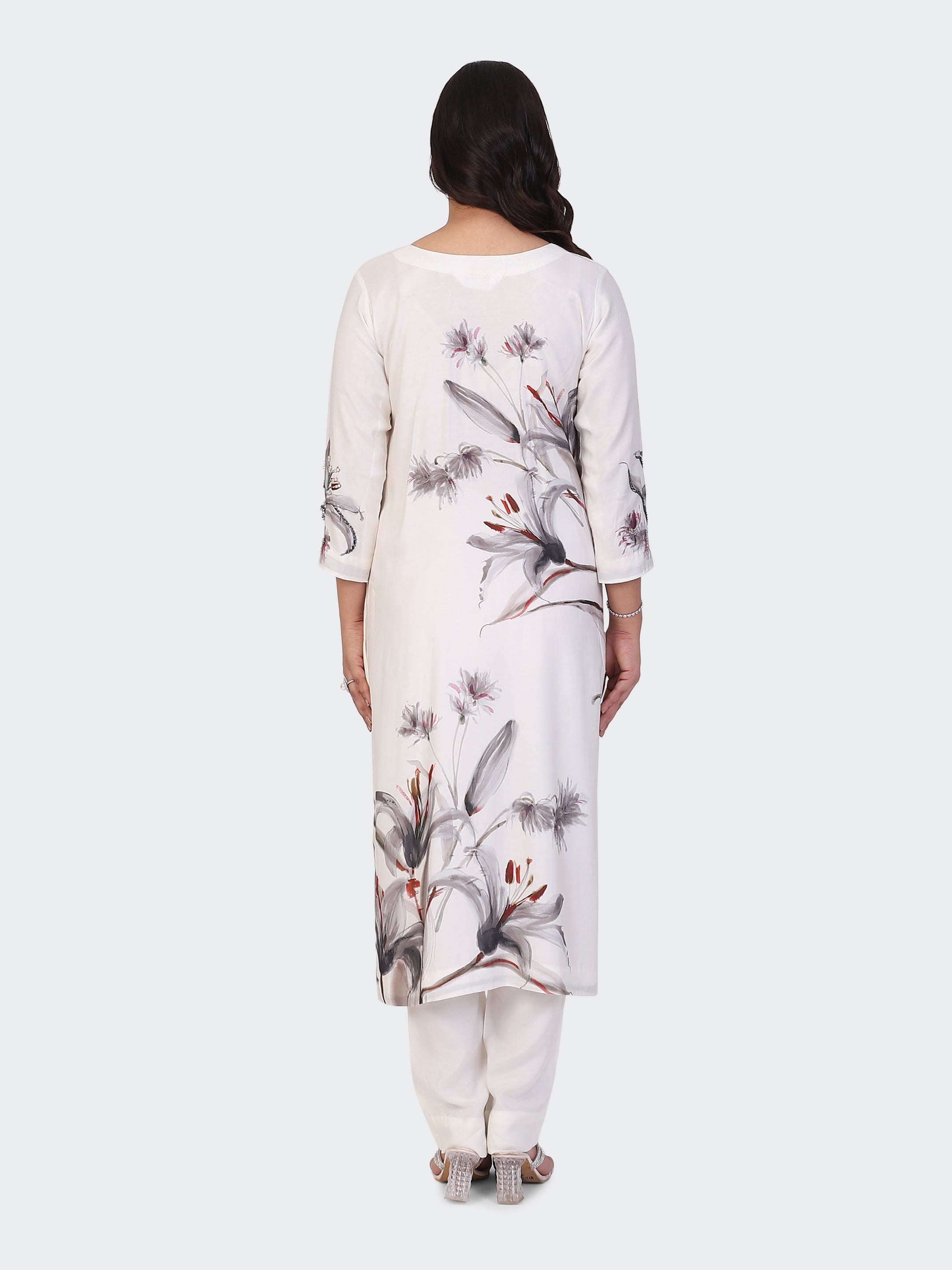 KURTA SET FEATURING HAND-EMBROIDERED FRONT, SLEEVES, AND DUPATTA-WHITE