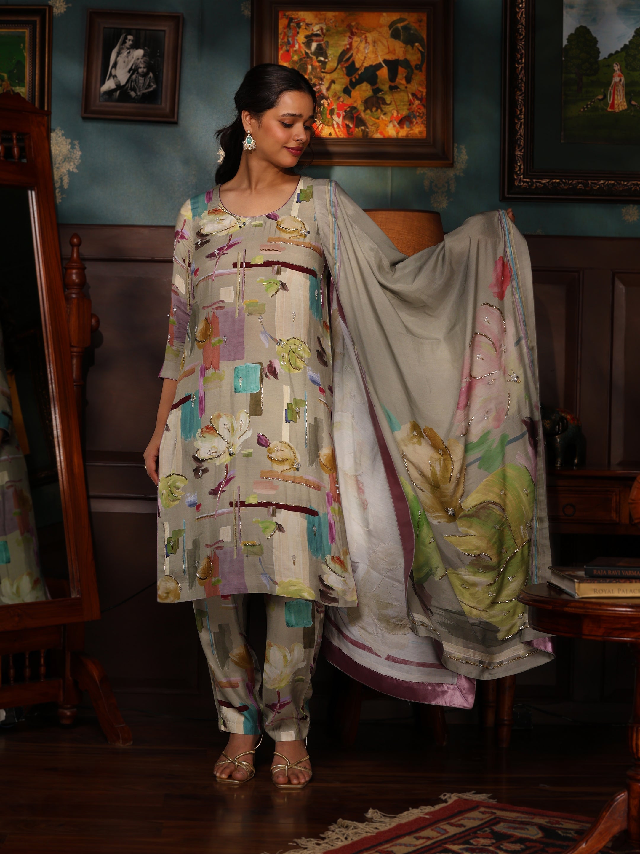KURTA SET FEATURING HAND-EMBROIDERED FRONT, SLEEVES, AND DUPATTA-BEIGE2