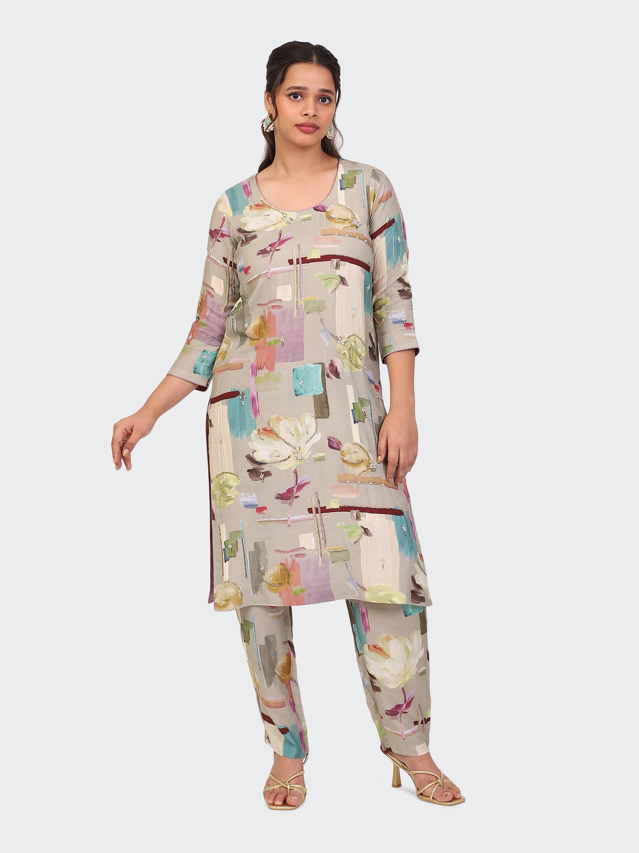 KURTA SET FEATURING HAND-EMBROIDERED FRONT, SLEEVES, AND DUPATTA-BEIGE2