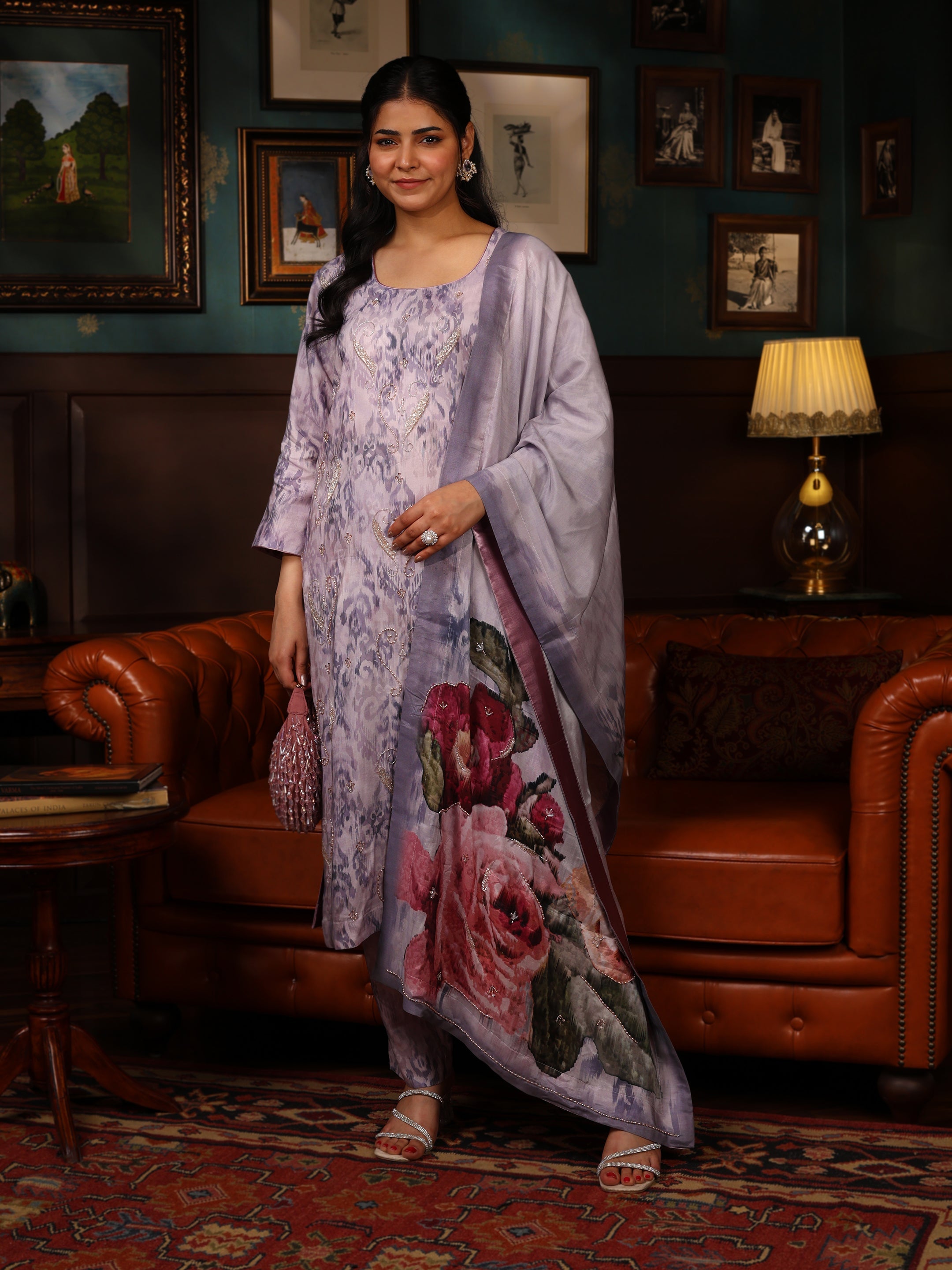 KURTA SET FEATURING HAND-EMBROIDERED FRONT, SLEEVES, AND DUPATTA-MAUVE