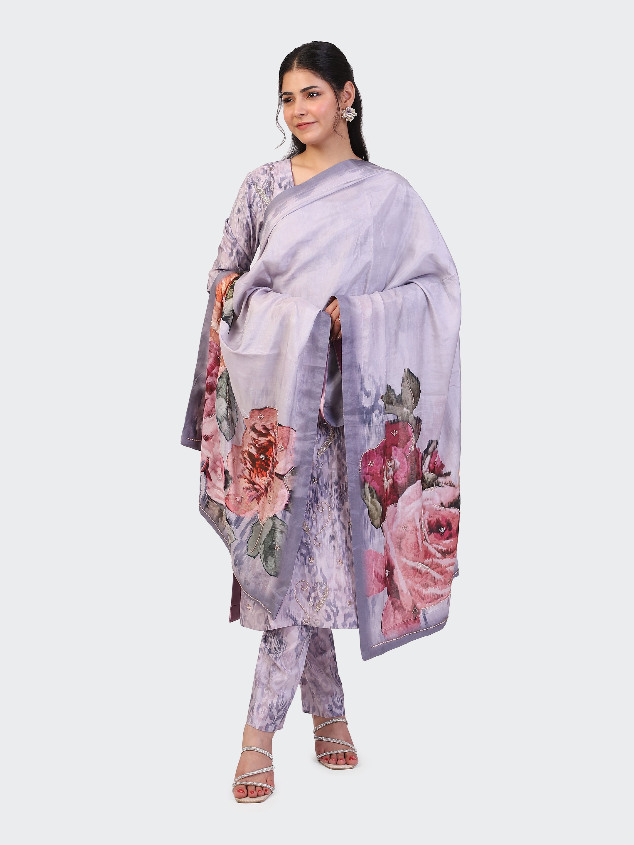 KURTA SET FEATURING HAND-EMBROIDERED FRONT, SLEEVES, AND DUPATTA-MAUVE