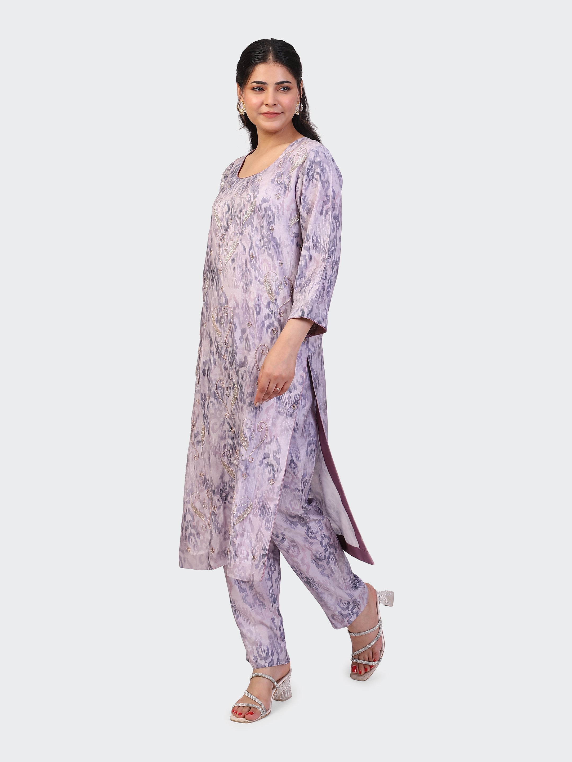 KURTA SET FEATURING HAND-EMBROIDERED FRONT, SLEEVES, AND DUPATTA-MAUVE