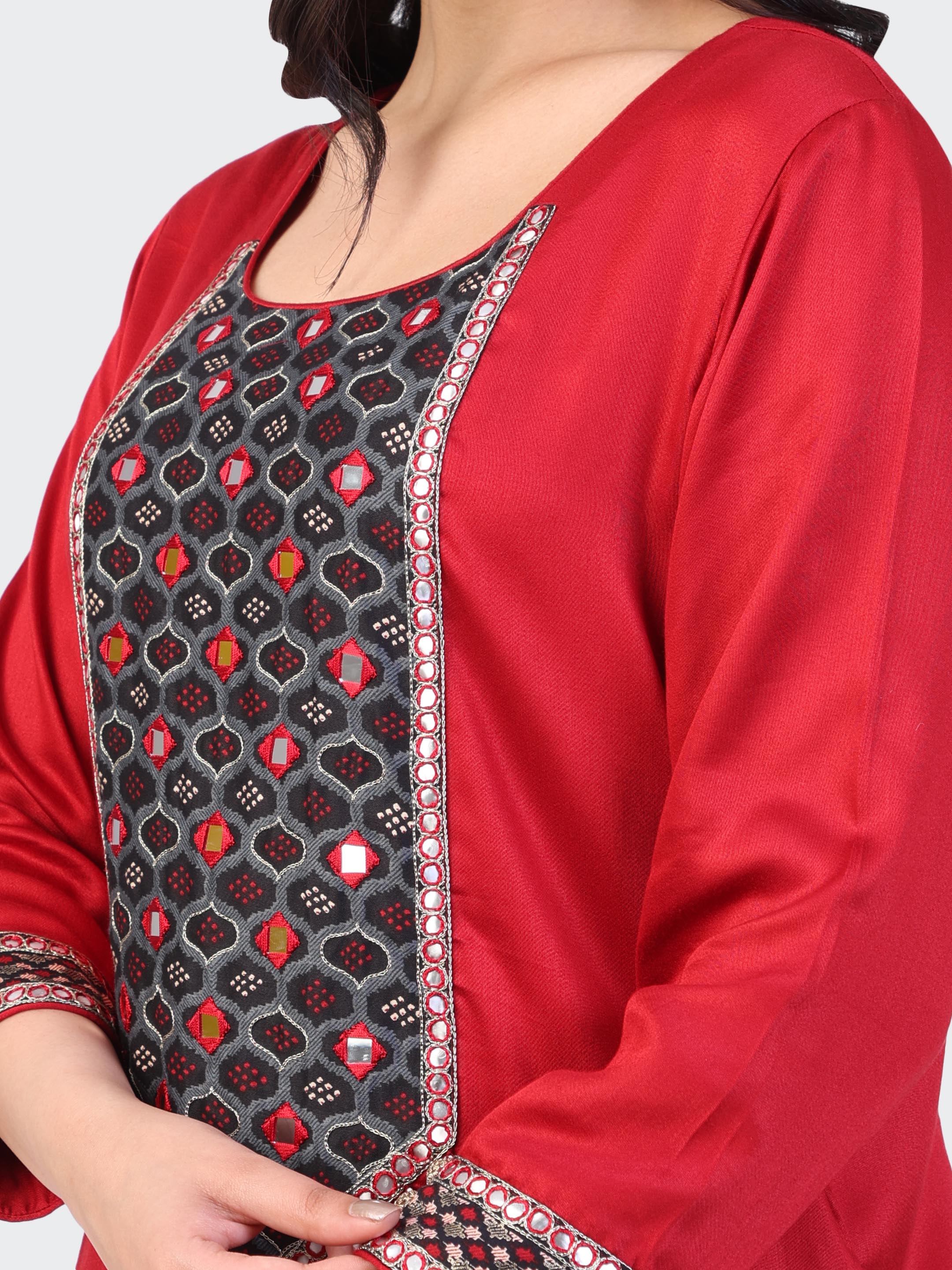 KURTA SET FEATURING HAND-EMBROIDERED FRONT, SLEEVES, AND DUPATTA-MAROON