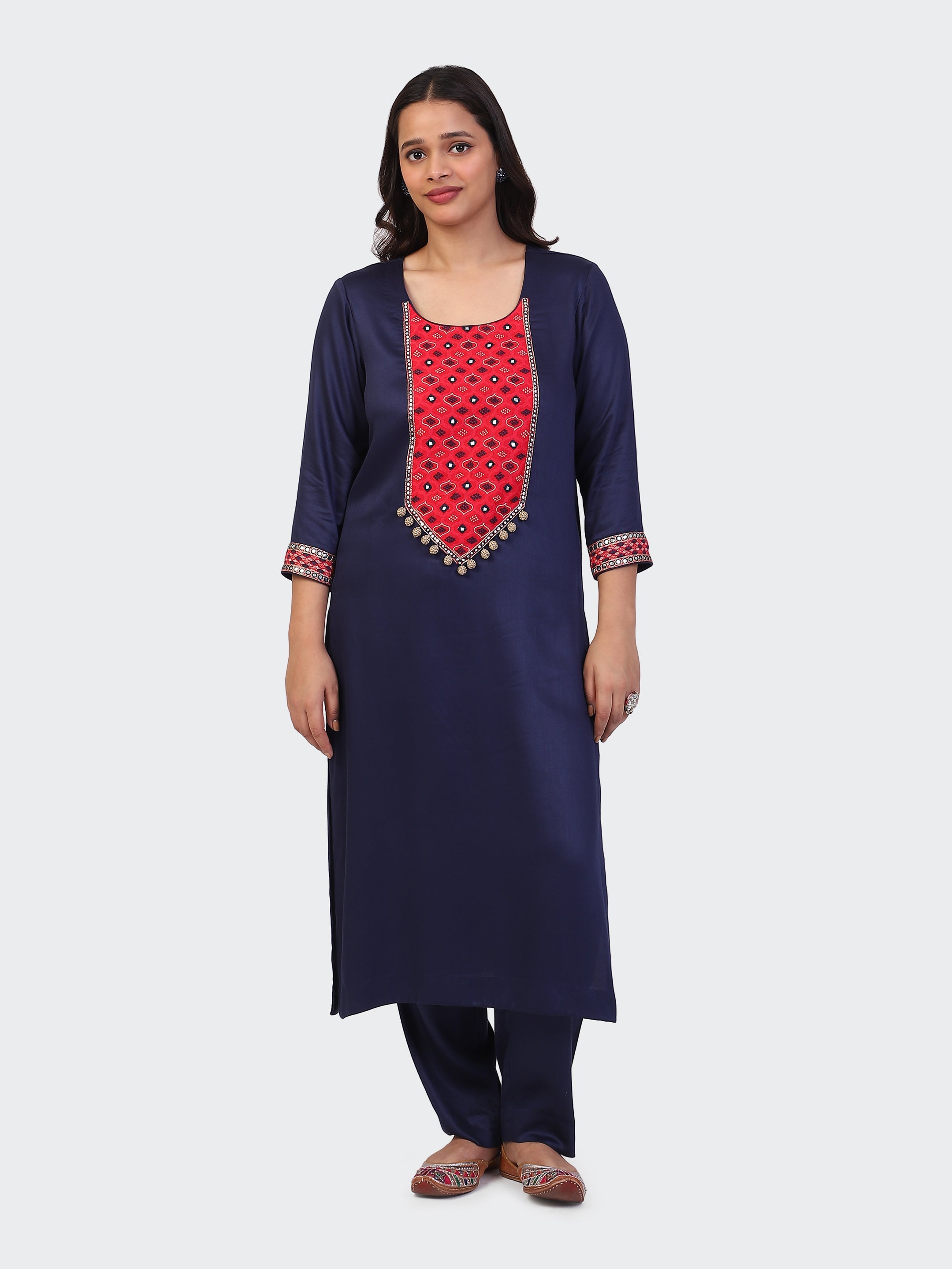 KURTA SET FEATURING HAND-EMBROIDERED FRONT, SLEEVES, AND DUPATTA-NAVY