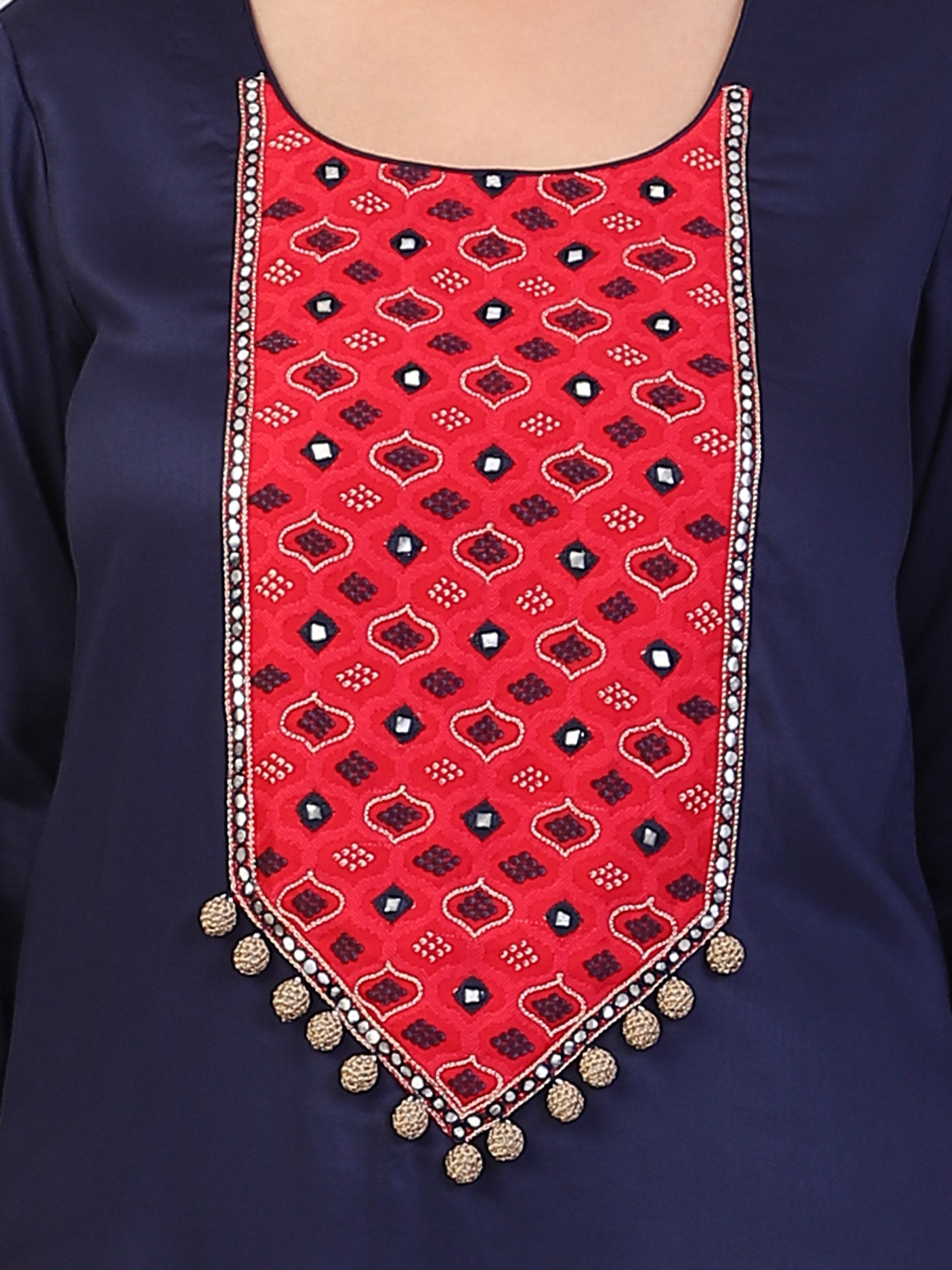KURTA SET FEATURING HAND-EMBROIDERED FRONT, SLEEVES, AND DUPATTA-NAVY
