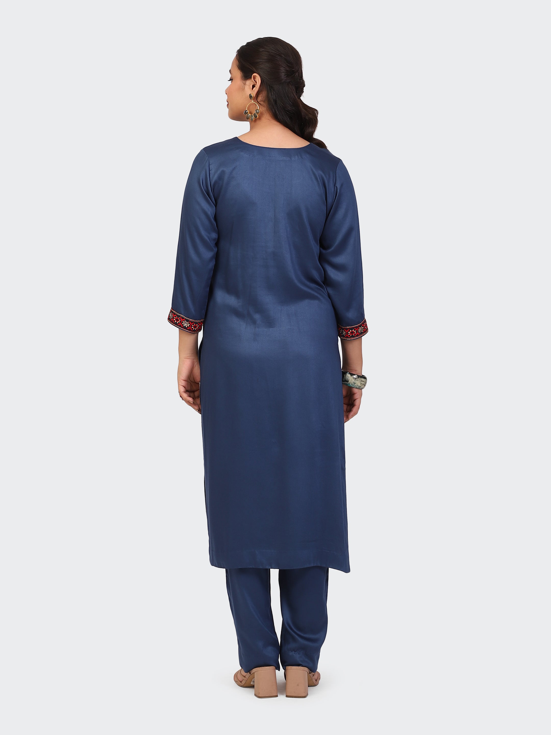 KURTA SET FEATURING HAND-EMBROIDERED FRONT, SLEEVES, AND DUPATTA-BLUE