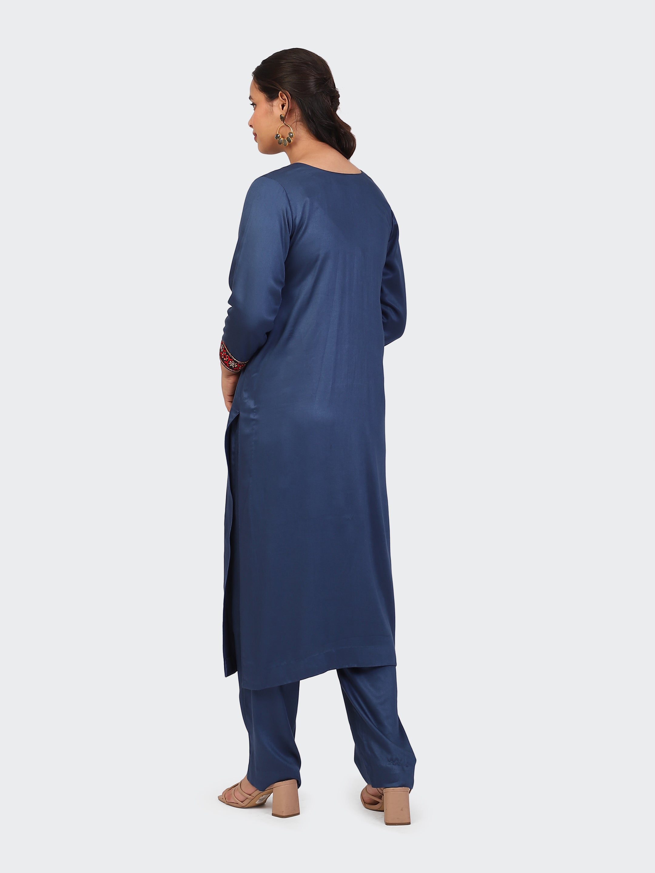 KURTA SET FEATURING HAND-EMBROIDERED FRONT, SLEEVES, AND DUPATTA-BLUE