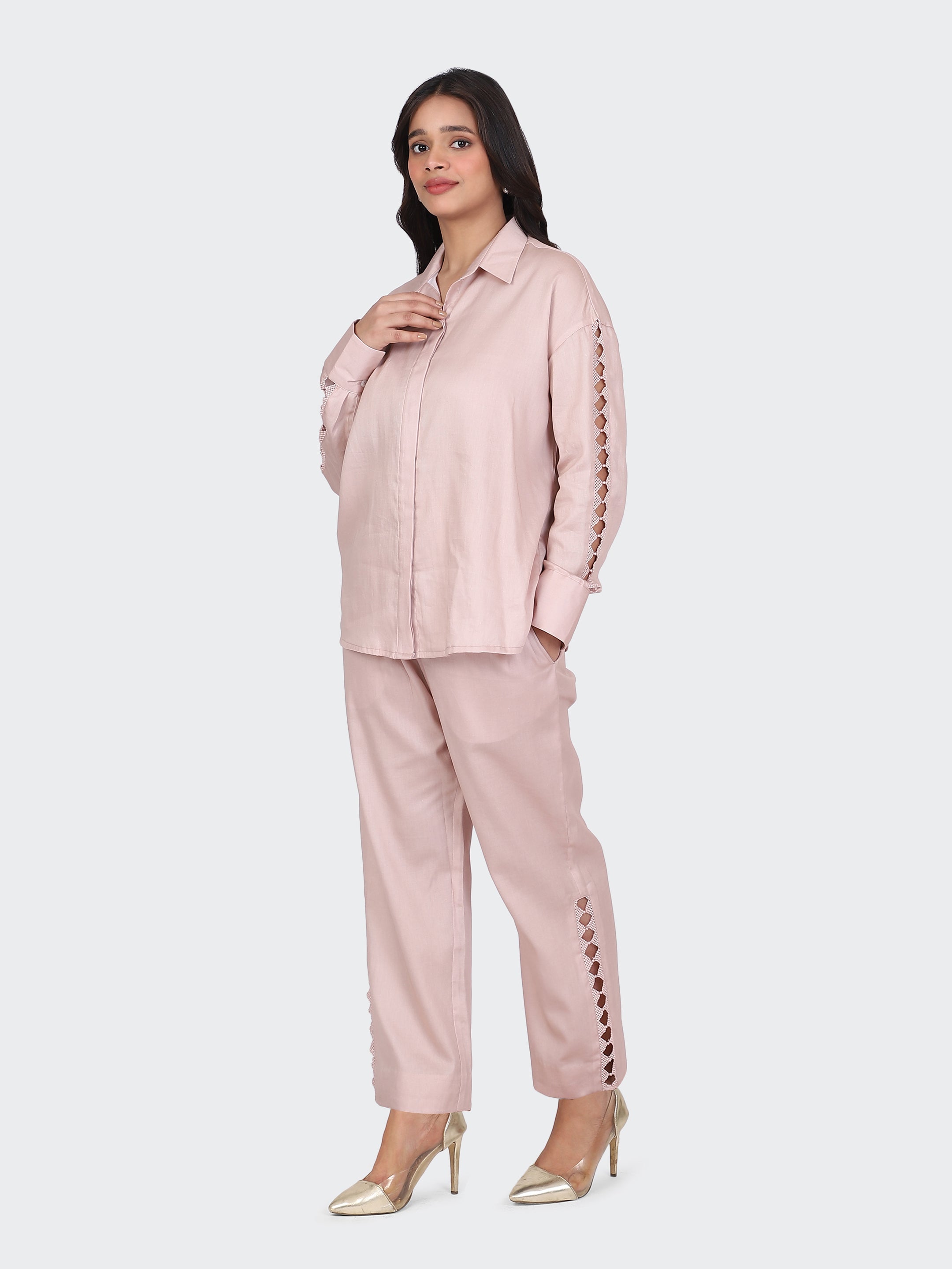 FINE COTTON COMFORTABLE CO-ORD SET-DUSTY ROSE.