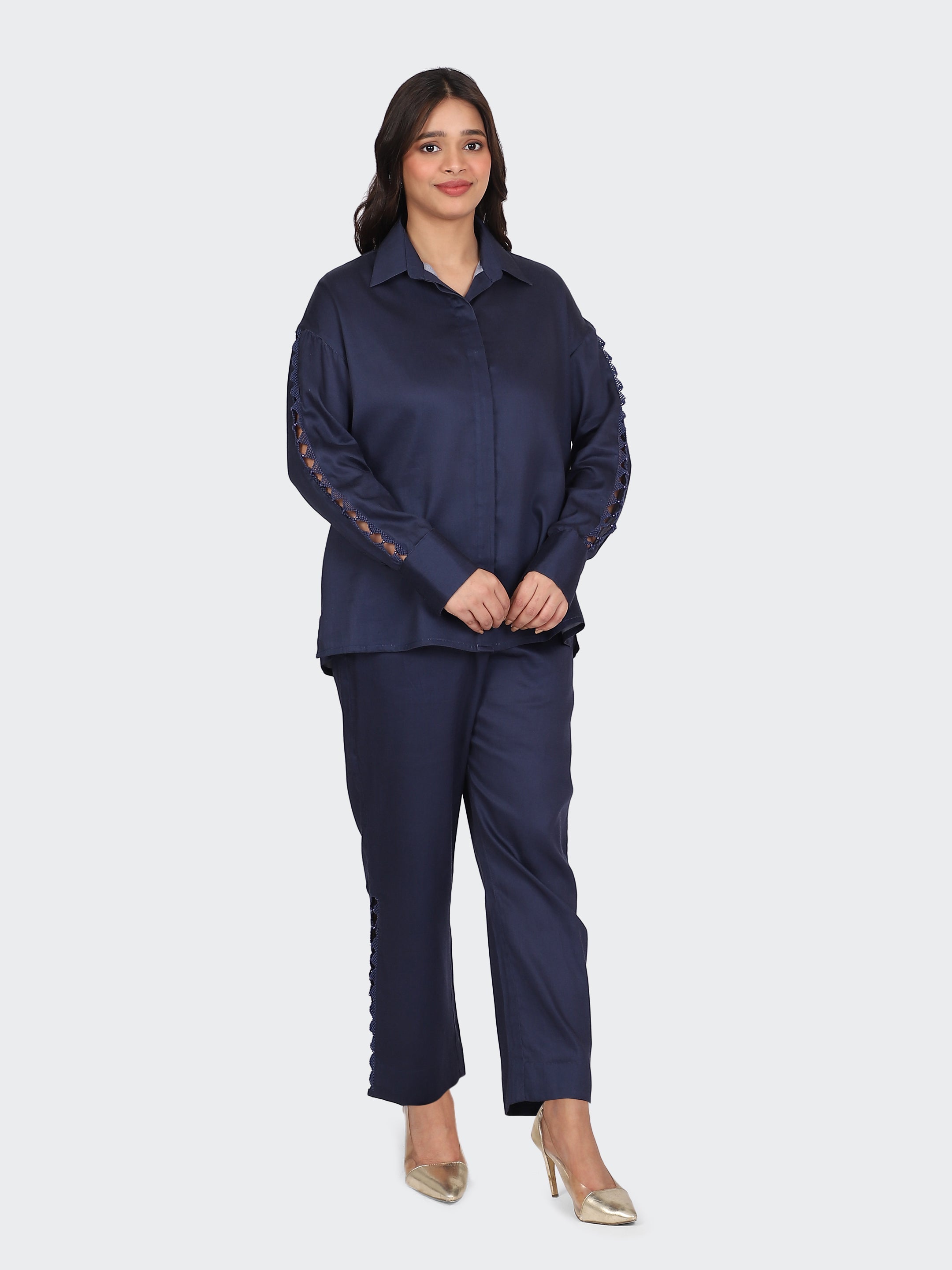 FINE COTTON COMFORTABLE CO-ORD SET-NAVY.