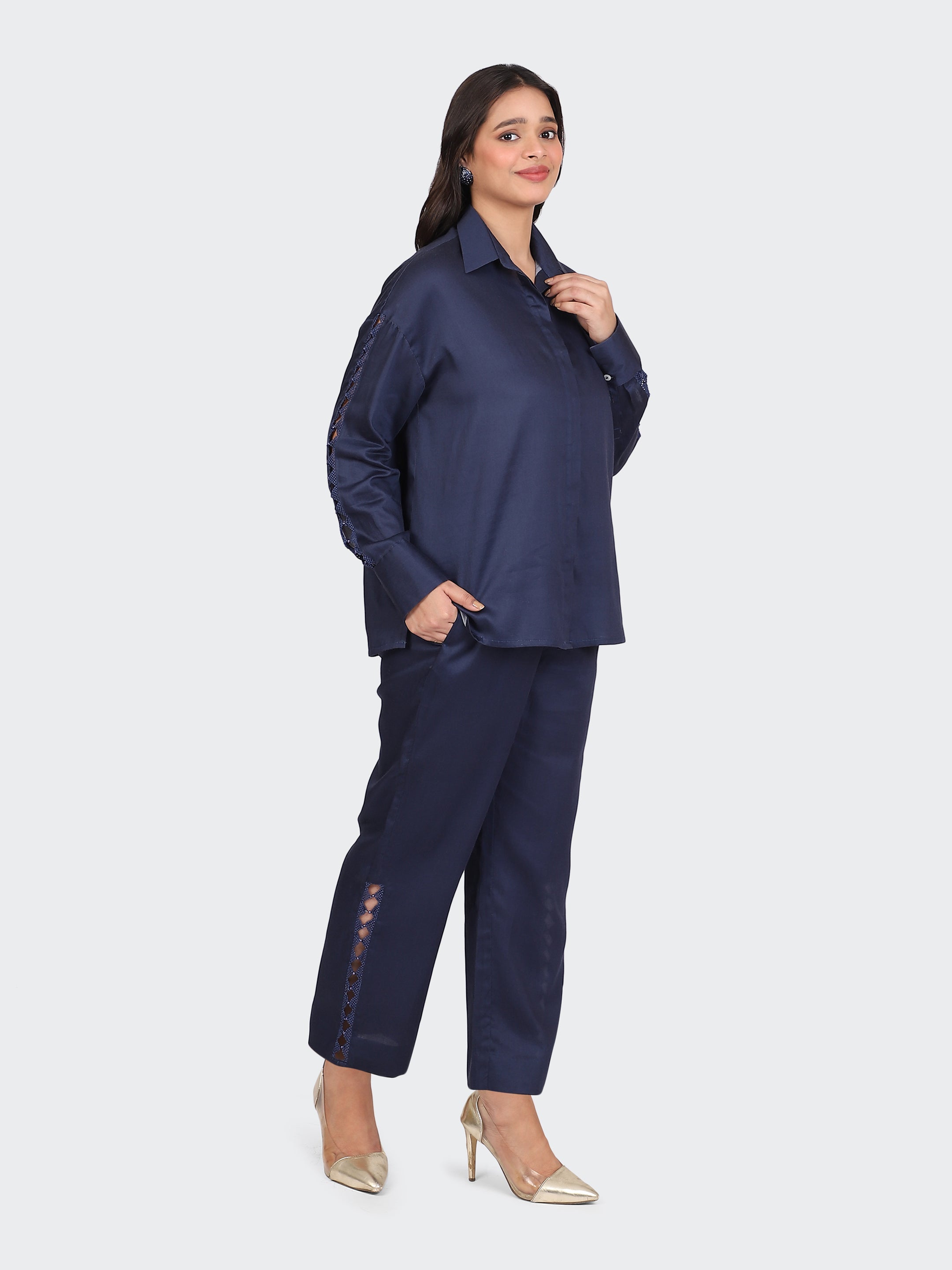 FINE COTTON COMFORTABLE CO-ORD SET-NAVY.