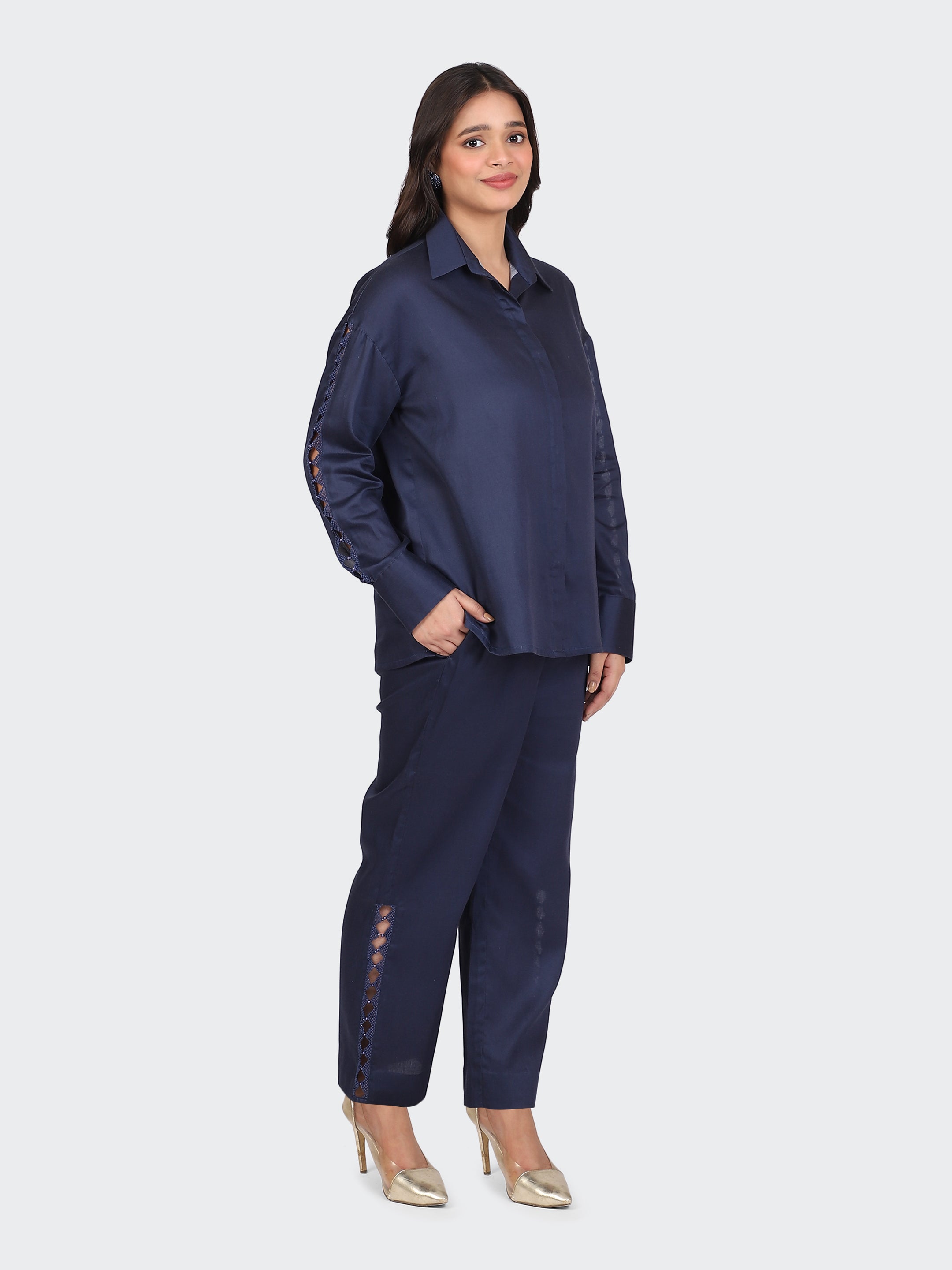 FINE COTTON COMFORTABLE CO-ORD SET-NAVY.