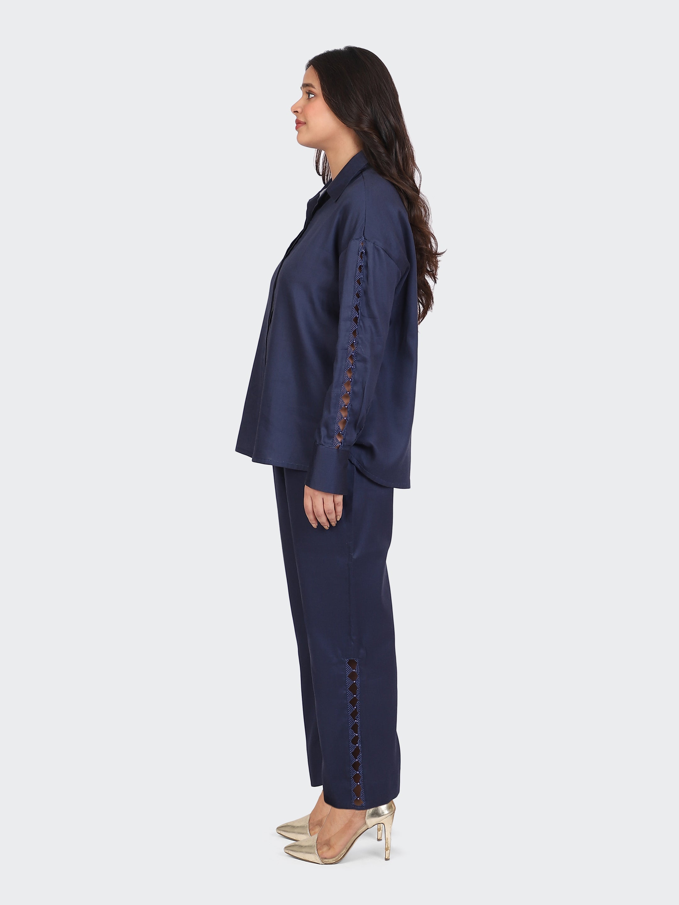 FINE COTTON COMFORTABLE CO-ORD SET-NAVY.