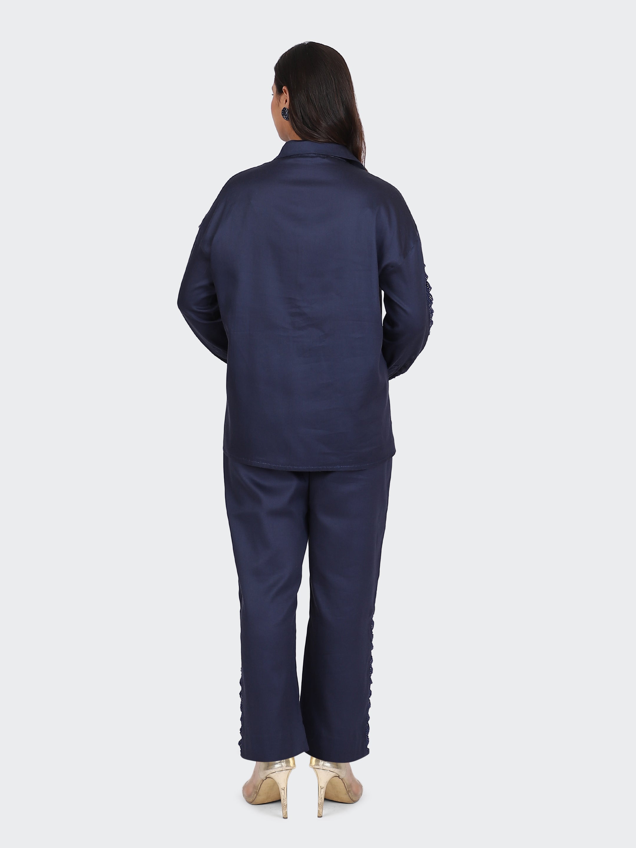 FINE COTTON COMFORTABLE CO-ORD SET-NAVY.