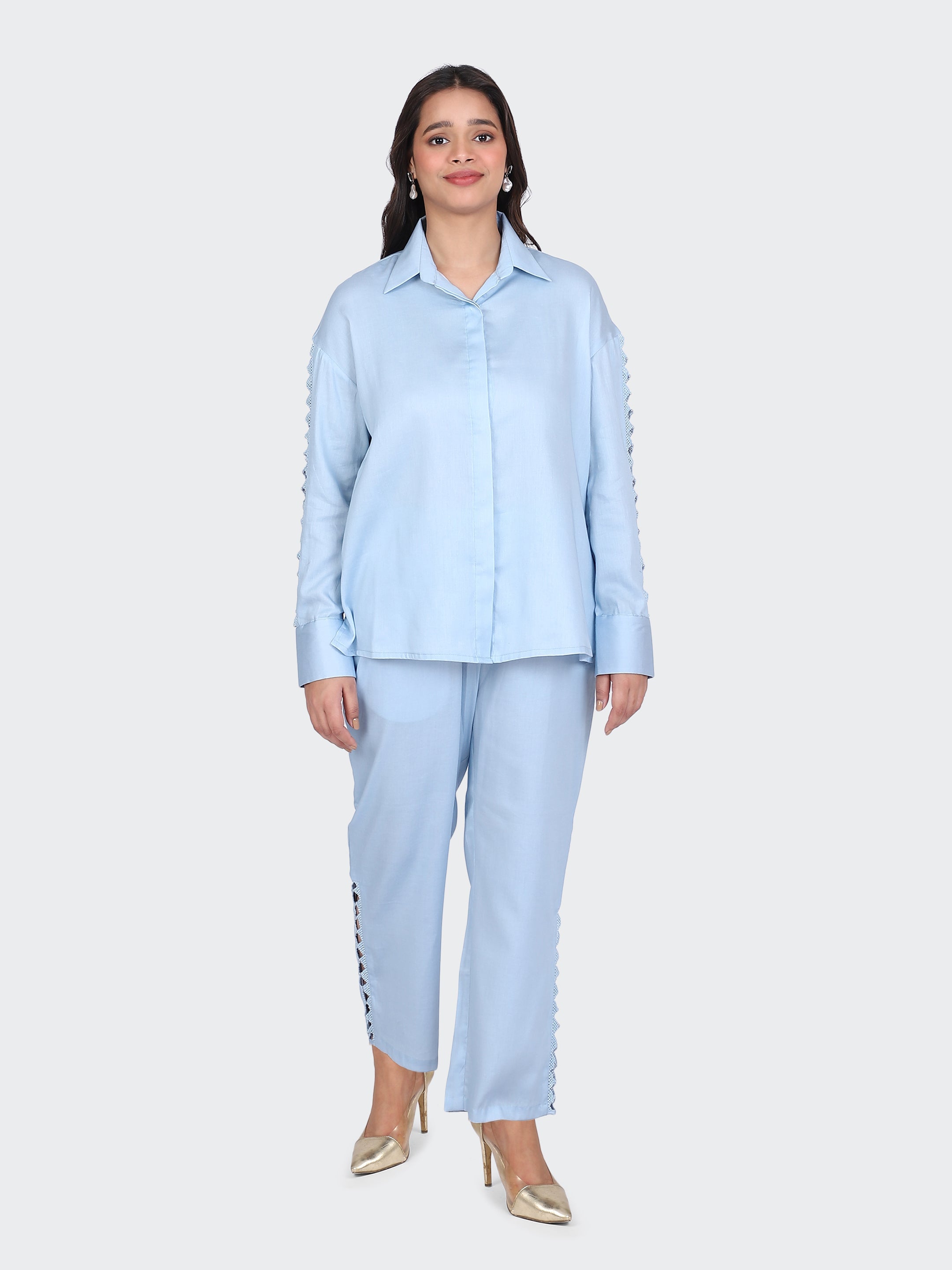 FINE COTTON COMFORTABLE CO-ORD SET-SKYBLUE.