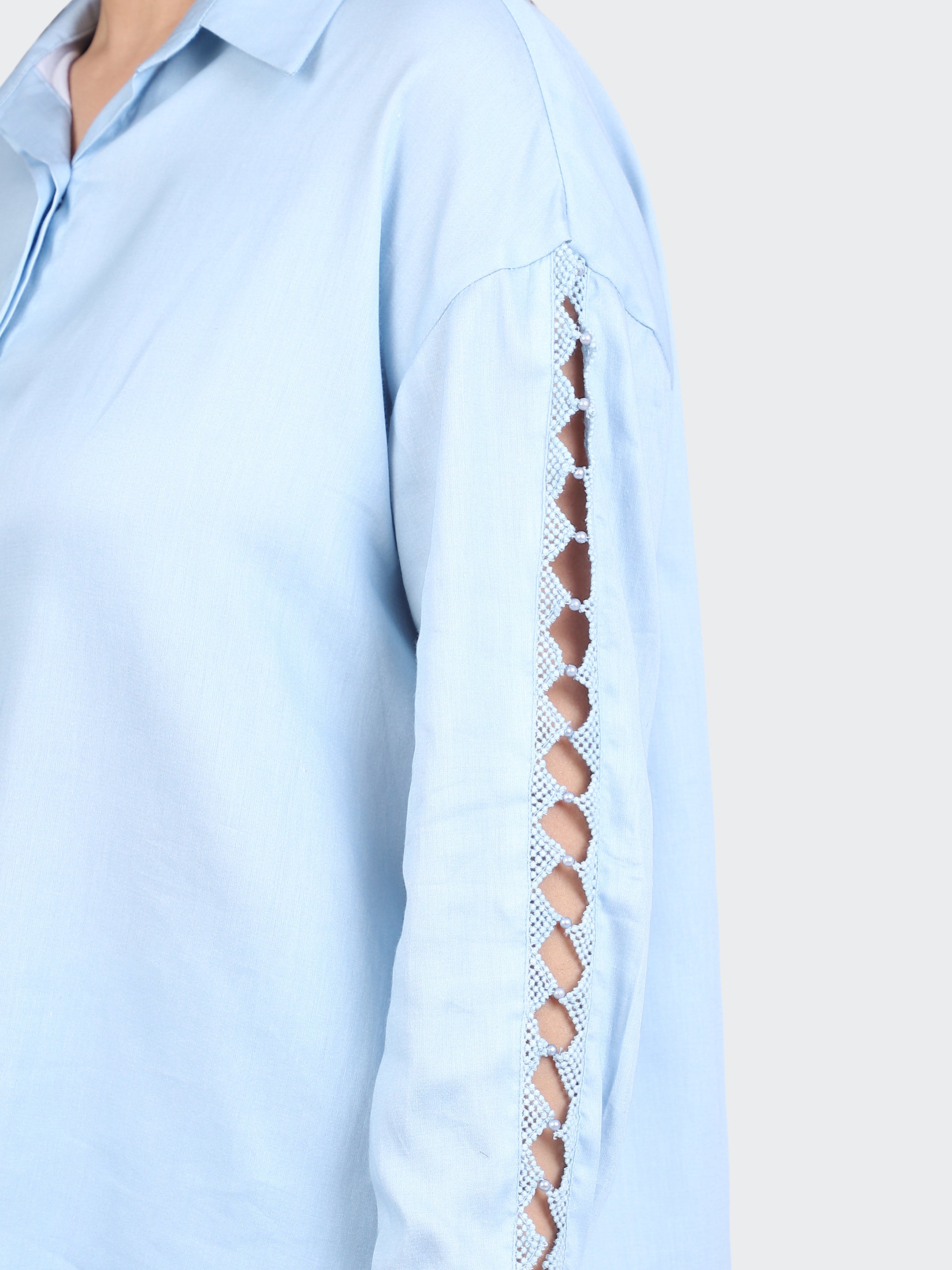 FINE COTTON COMFORTABLE CO-ORD SET-SKYBLUE.