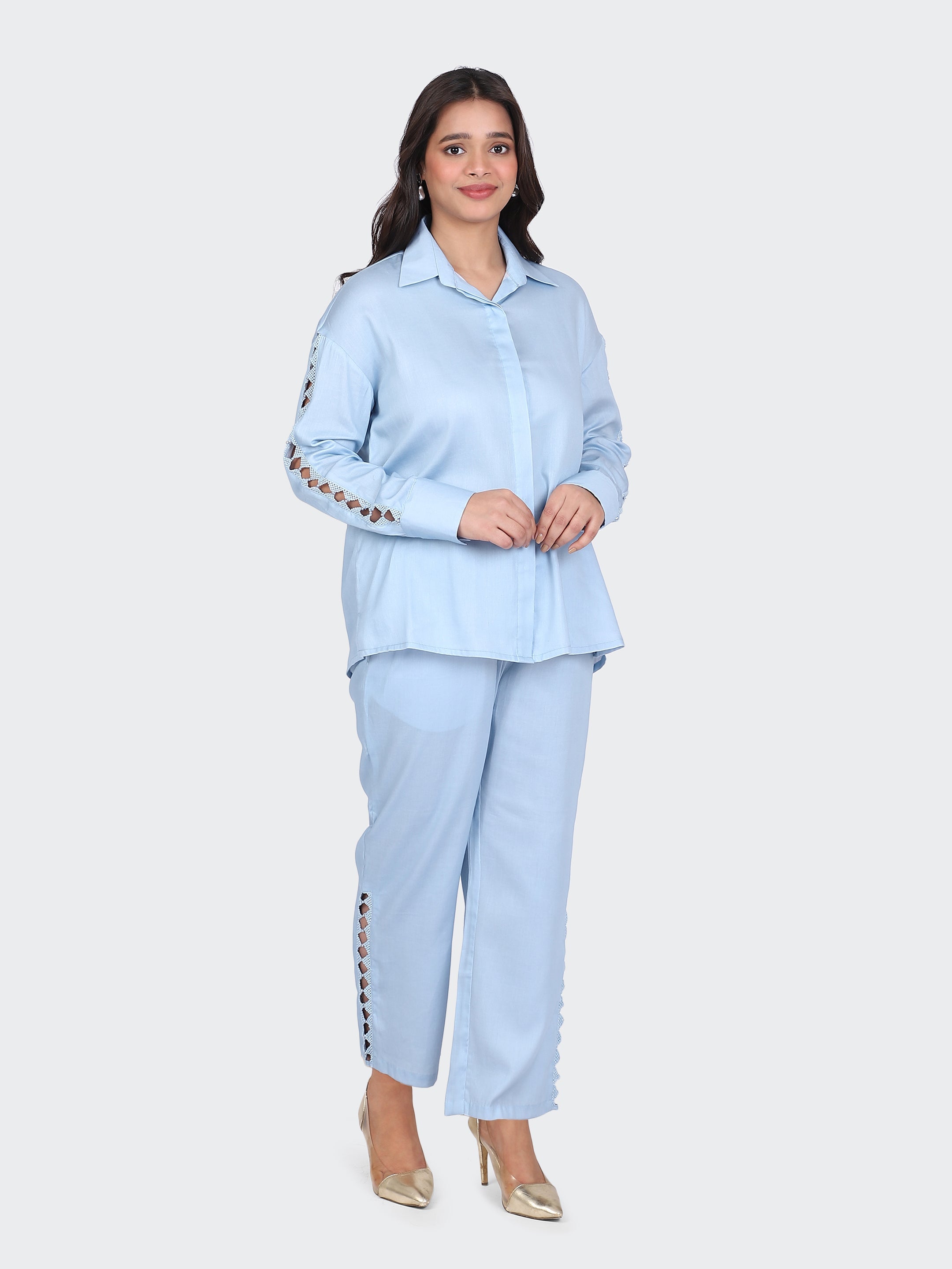 FINE COTTON COMFORTABLE CO-ORD SET-SKYBLUE.