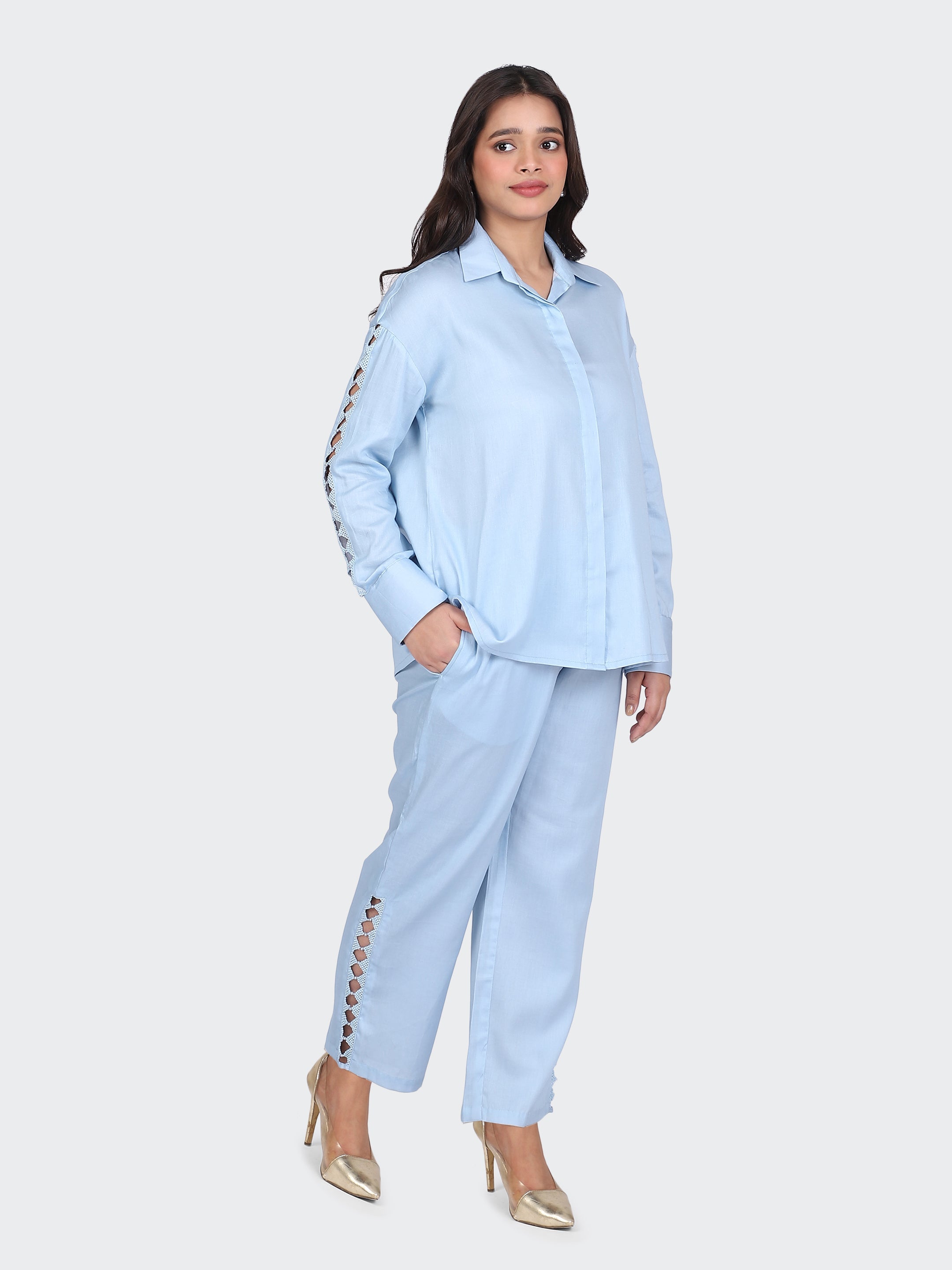 FINE COTTON COMFORTABLE CO-ORD SET-SKYBLUE.