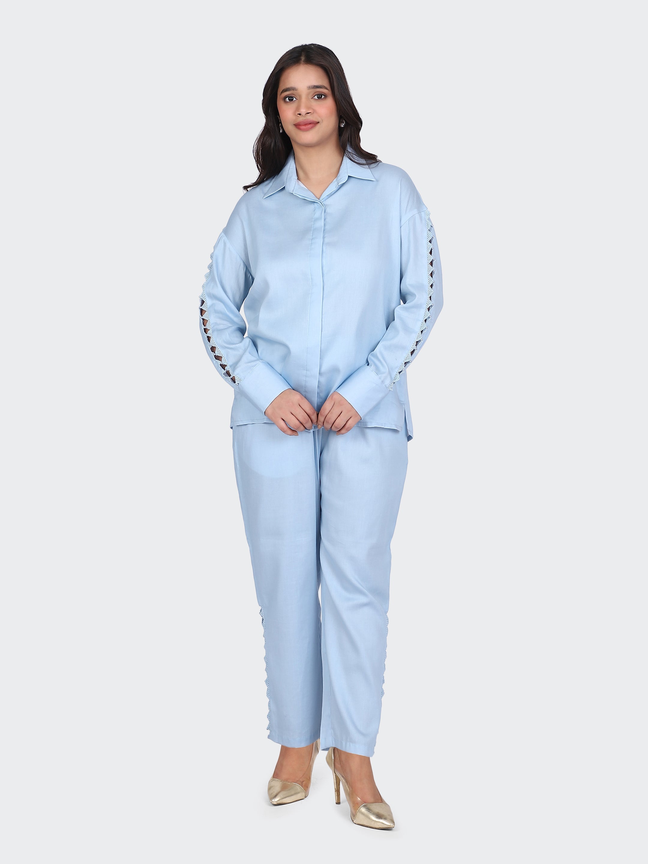 FINE COTTON COMFORTABLE CO-ORD SET-SKYBLUE.