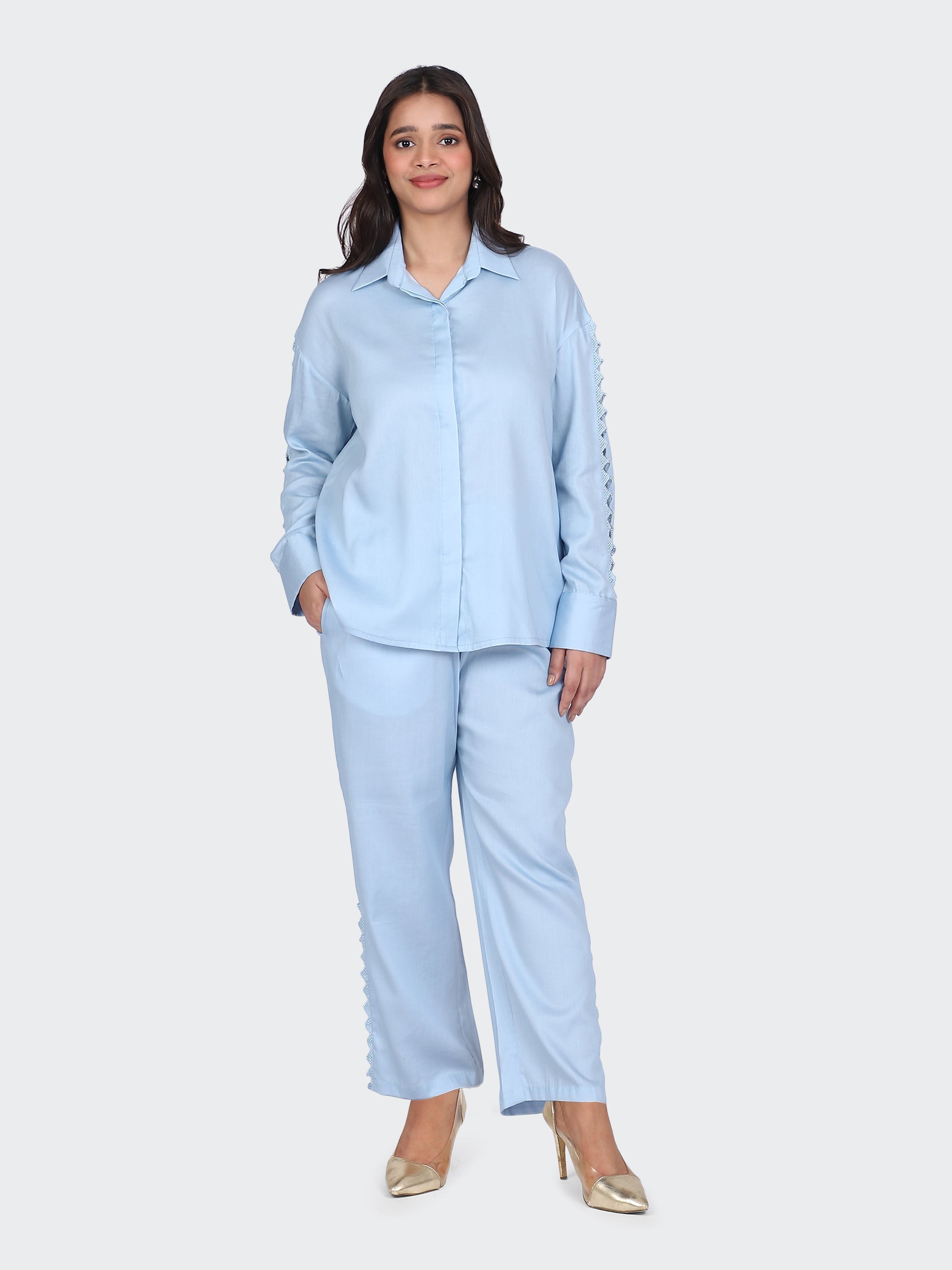 FINE COTTON COMFORTABLE CO-ORD SET-SKYBLUE.