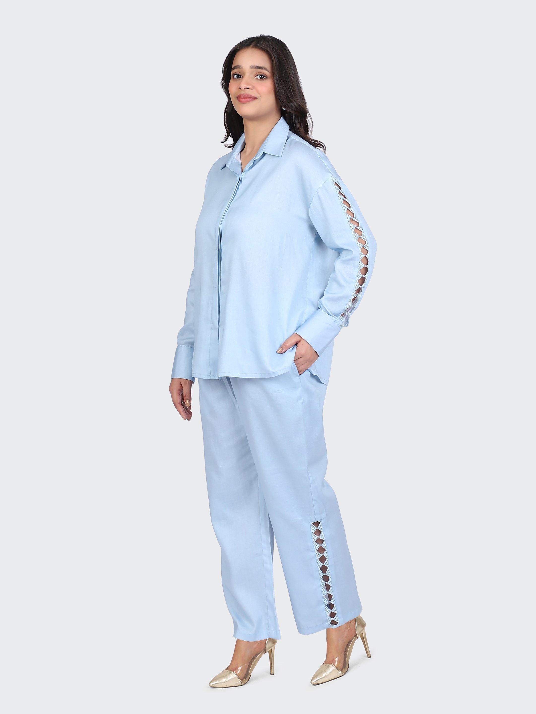 FINE COTTON COMFORTABLE CO-ORD SET-SKYBLUE.