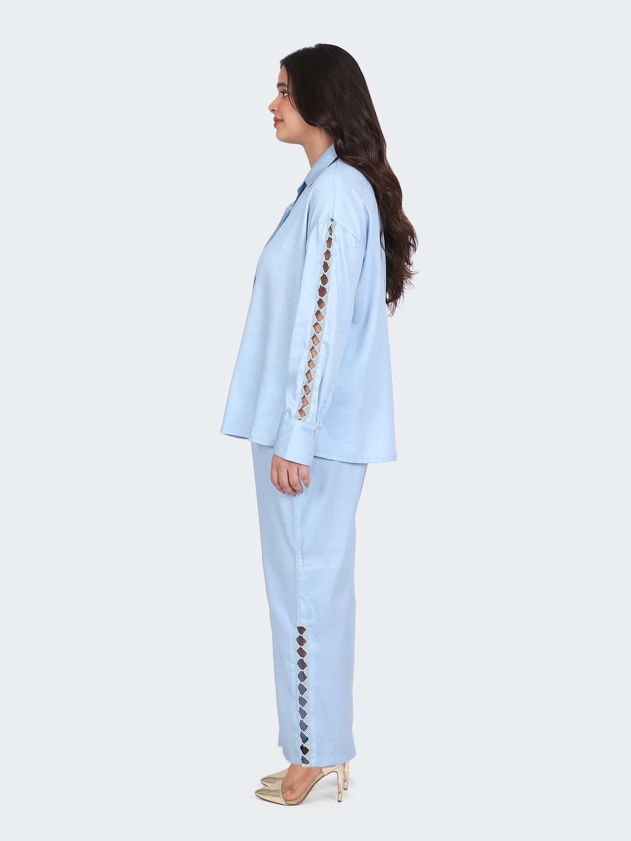 FINE COTTON COMFORTABLE CO-ORD SET-SKYBLUE.