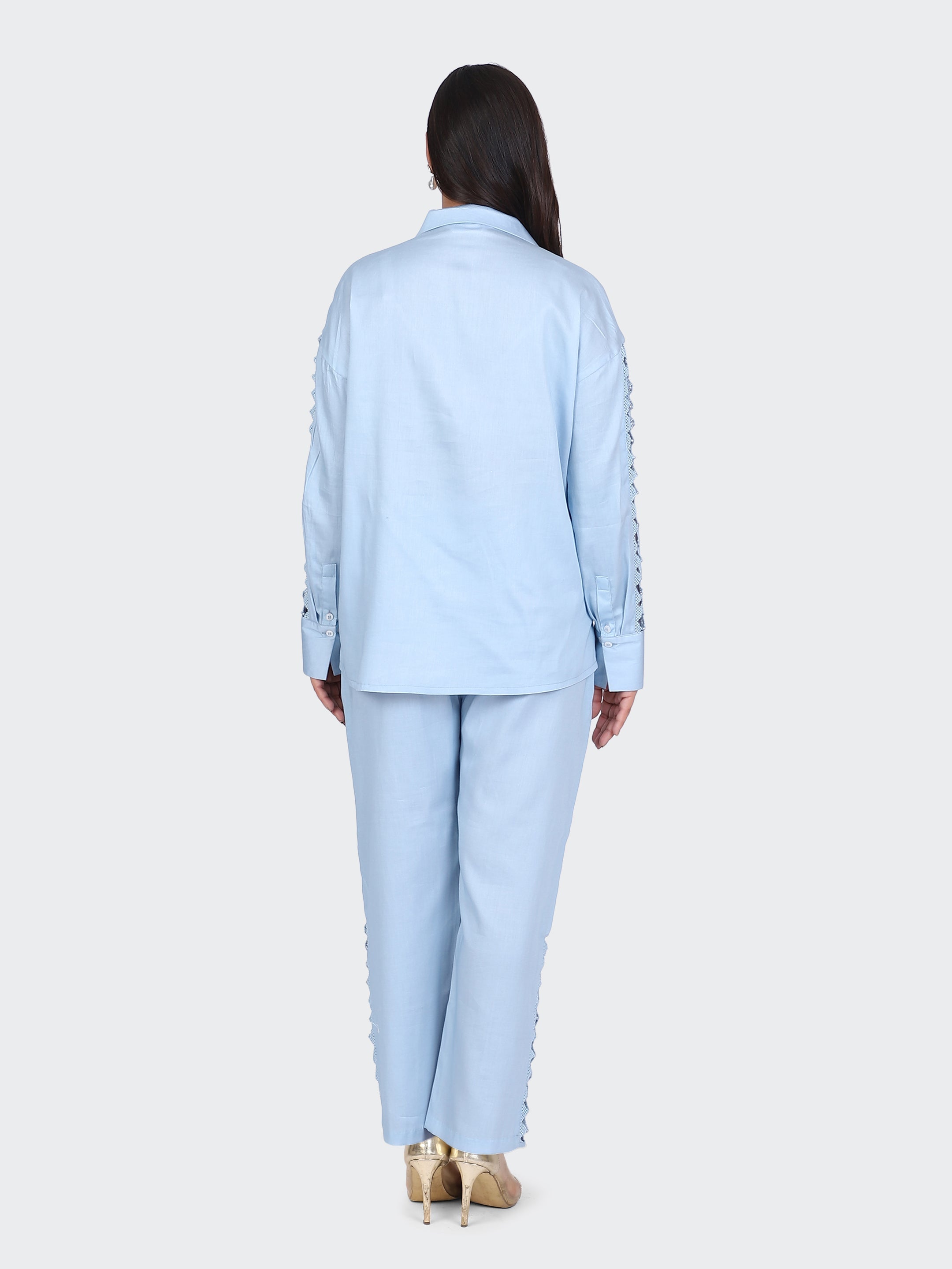 FINE COTTON COMFORTABLE CO-ORD SET-SKYBLUE.