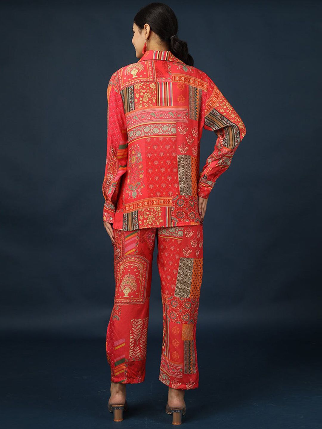 ETHNIC MOTIFS PRINTED SHIRT COLLAR SHIRT WITH TROUSERS