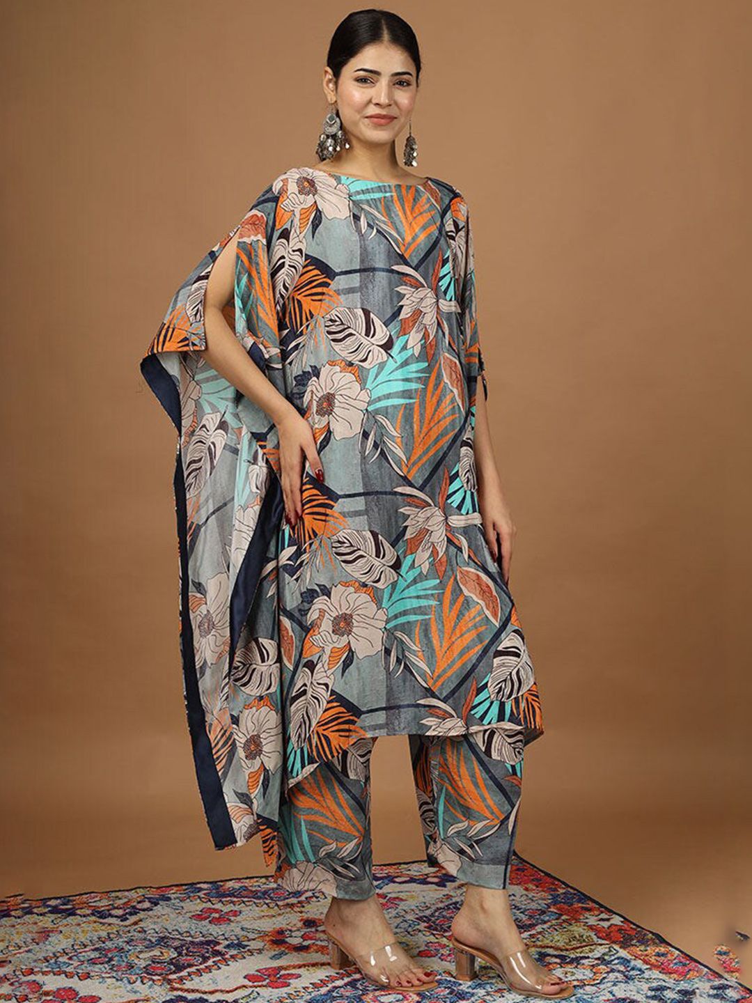 FLORAL PRINTED KAFTAN KURTA WITH TROUSER