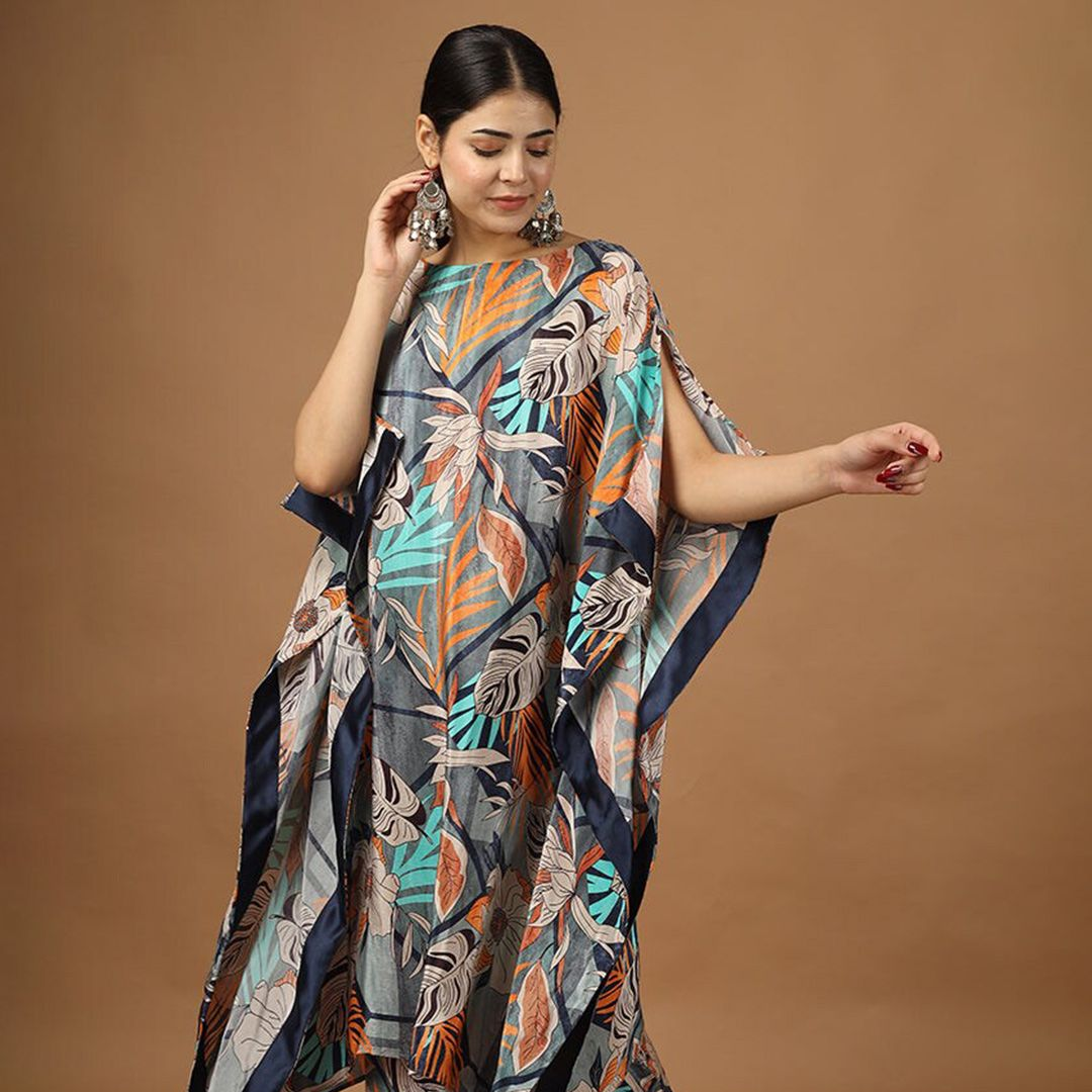 FLORAL PRINTED KAFTAN KURTA WITH TROUSER