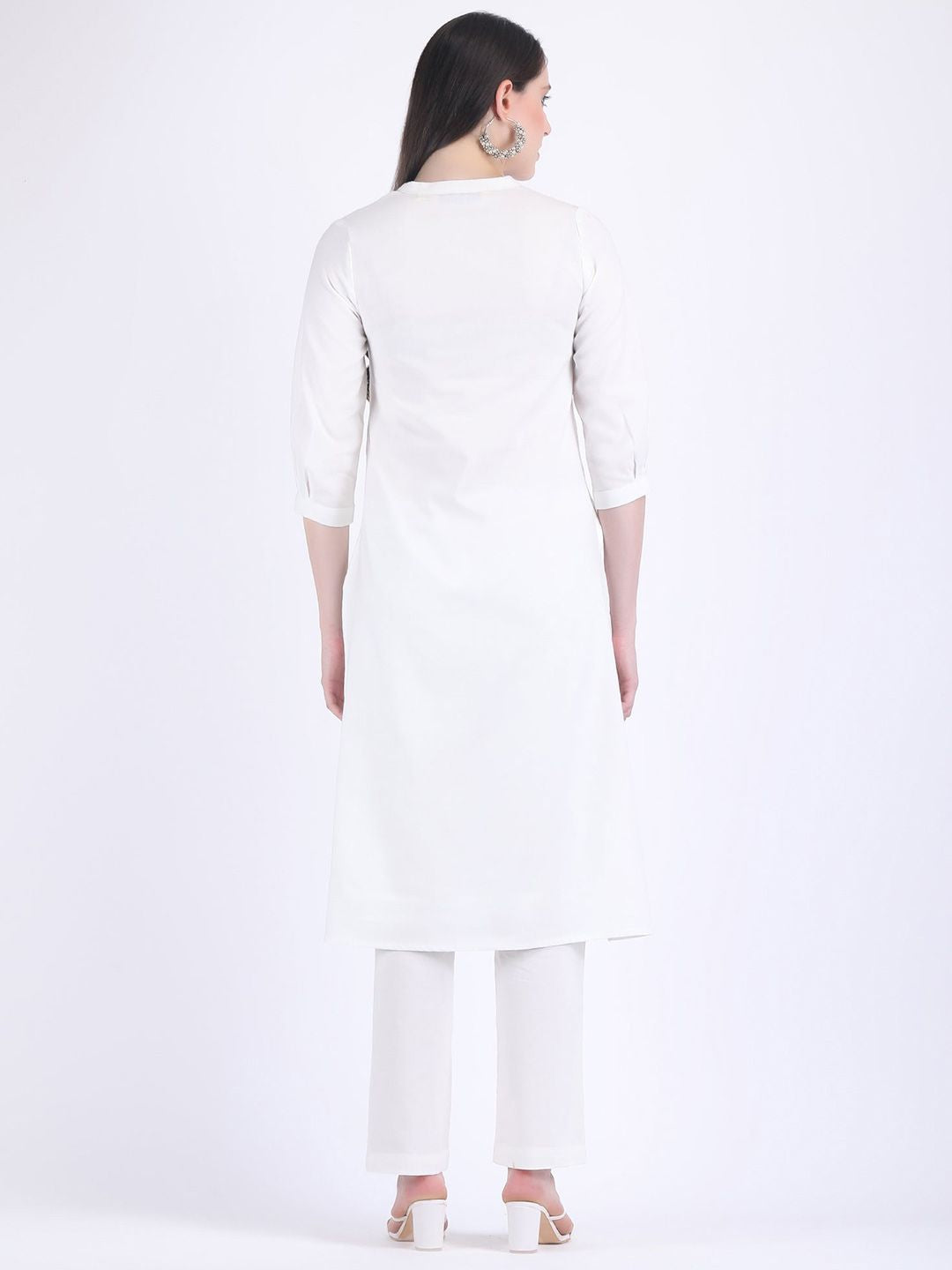 THREE-QUARTER SLEEVES PURE COTTON STRAIGHT KURTA WITH TROUSER