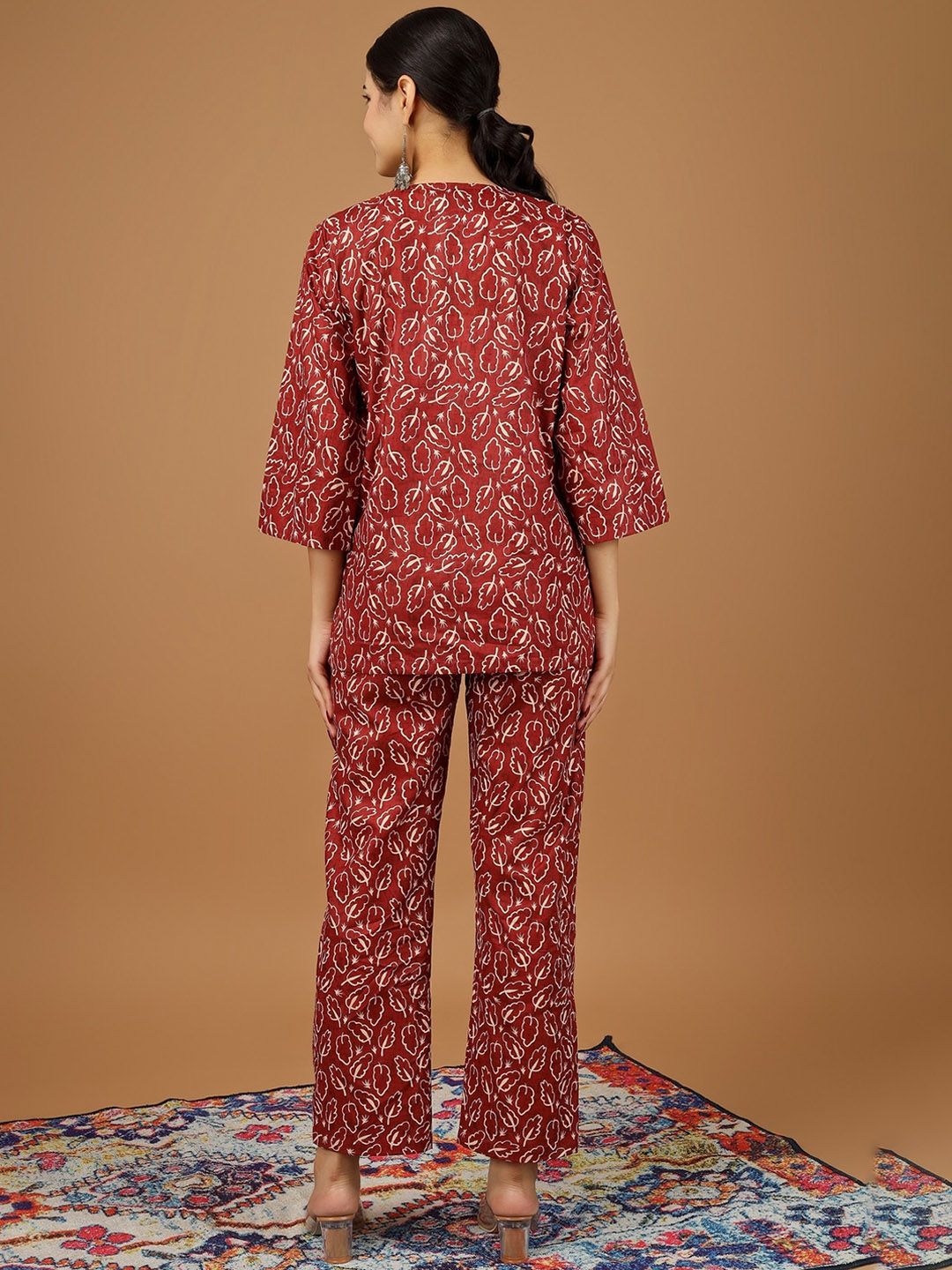 PRINTED MANDARIN COLLAR TOP WITH TROUSERS CO-ORDS
