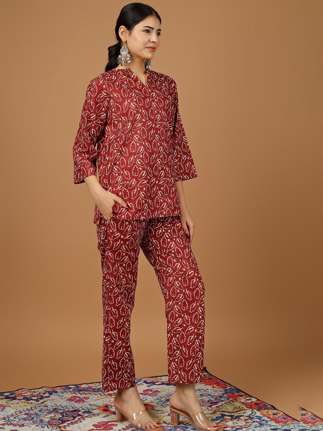 PRINTED MANDARIN COLLAR TOP WITH TROUSERS CO-ORDS