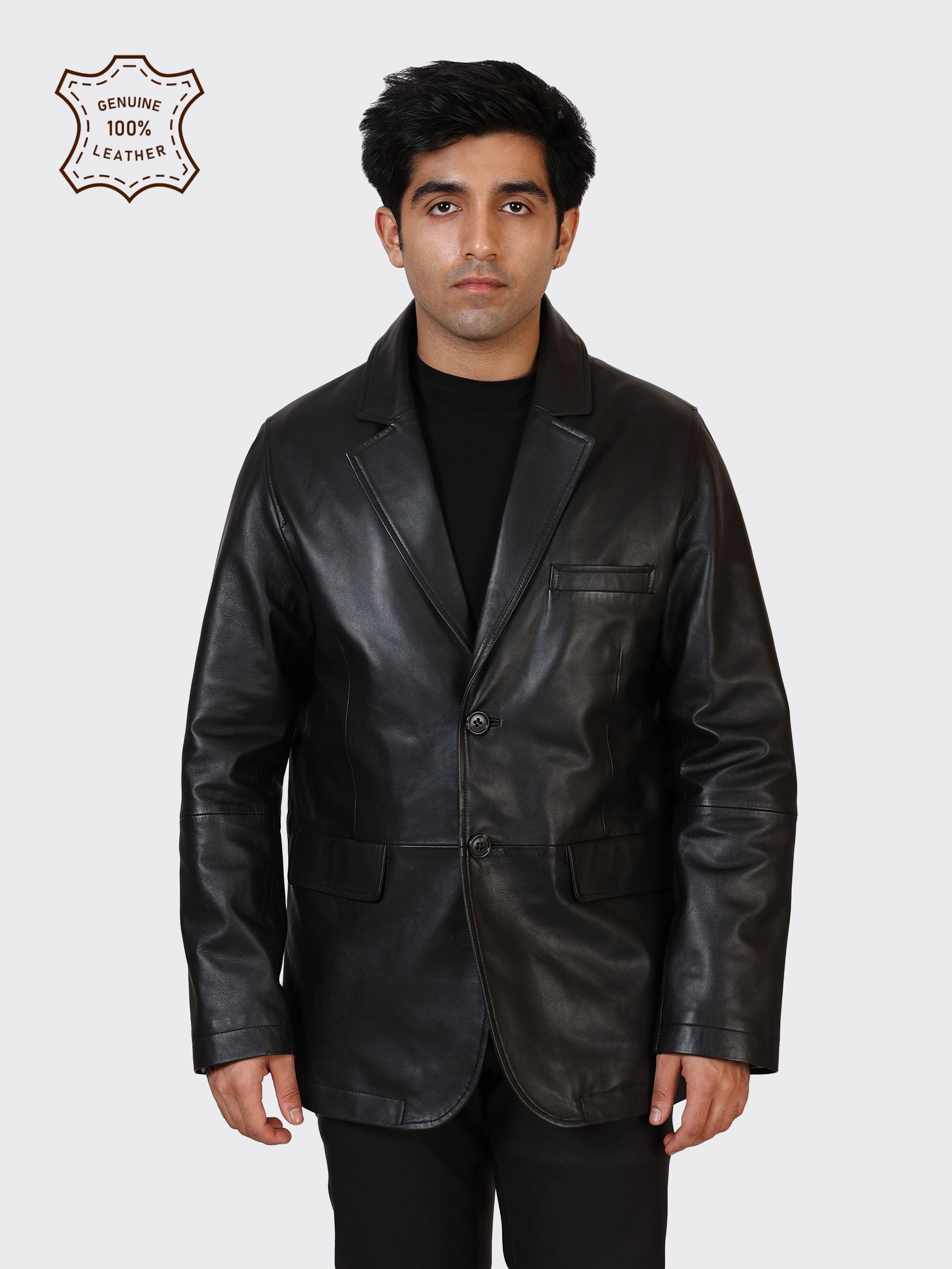 MENS BLAZER LEATHER JACKET-BLACK