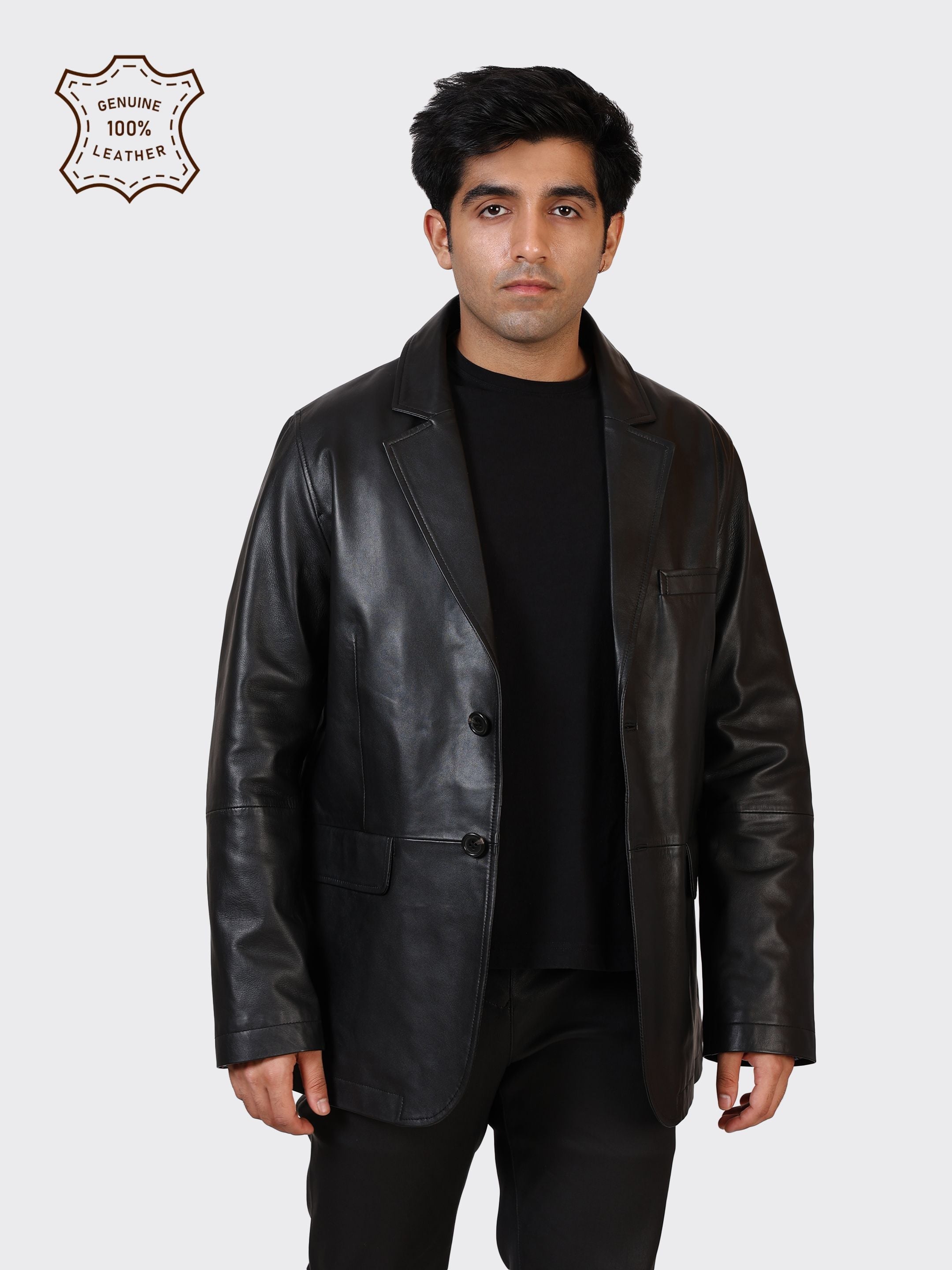 MENS BLAZER LEATHER JACKET-BLACK