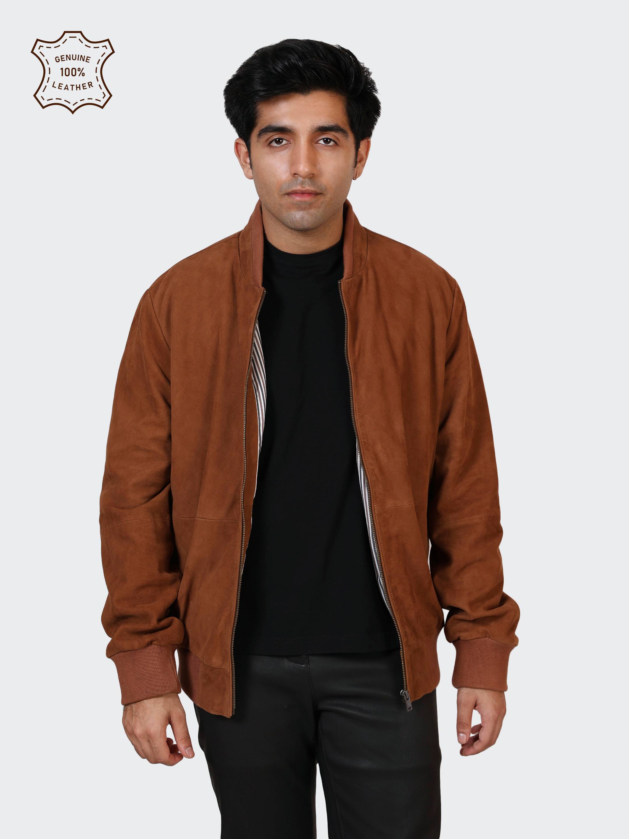 MENS COLLEGE SUEDE LEATHER JACKET-NAUGAT
