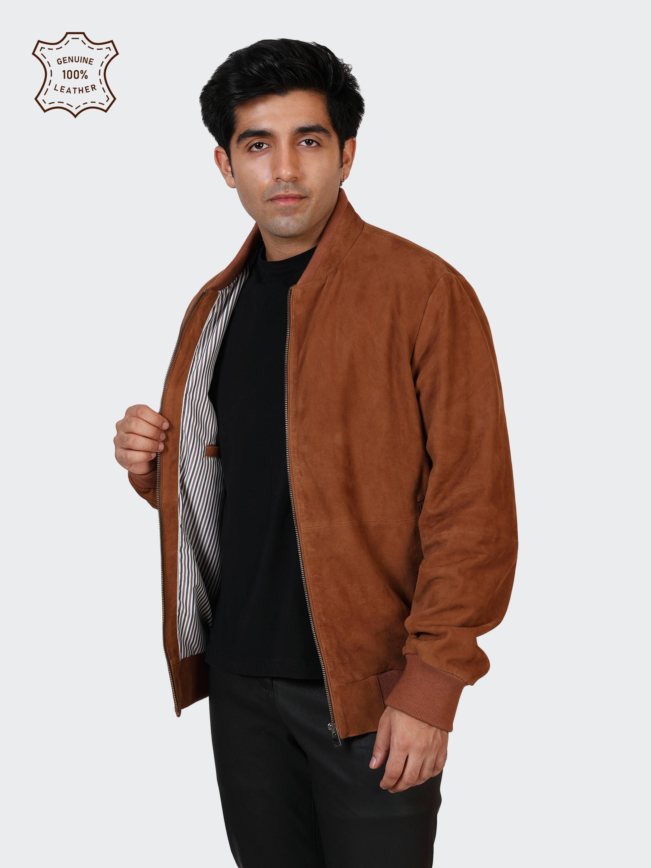 MENS COLLEGE SUEDE LEATHER JACKET-NAUGAT