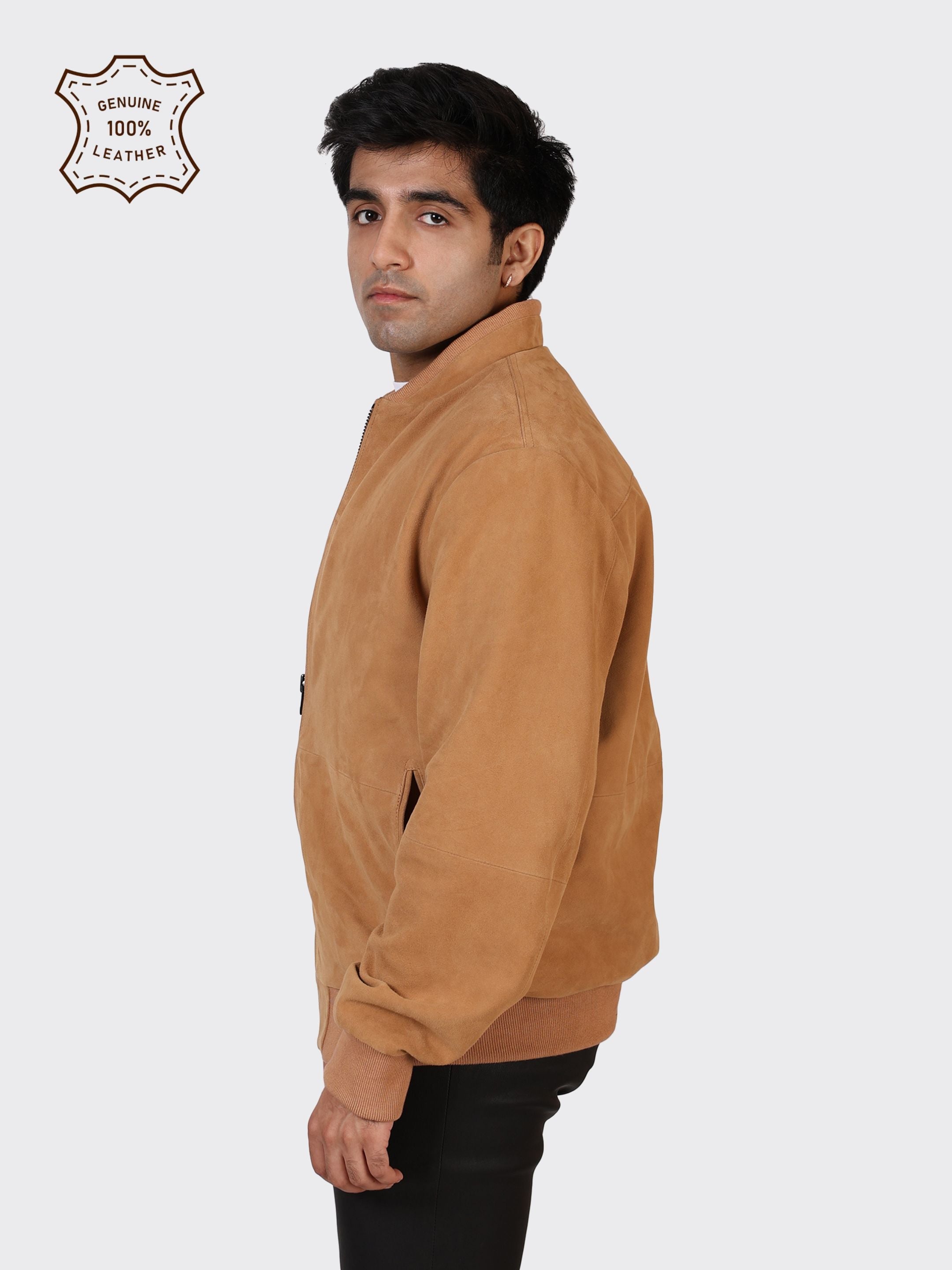 MENS COLLEGE SUEDE LEATHER JACKET-SAND
