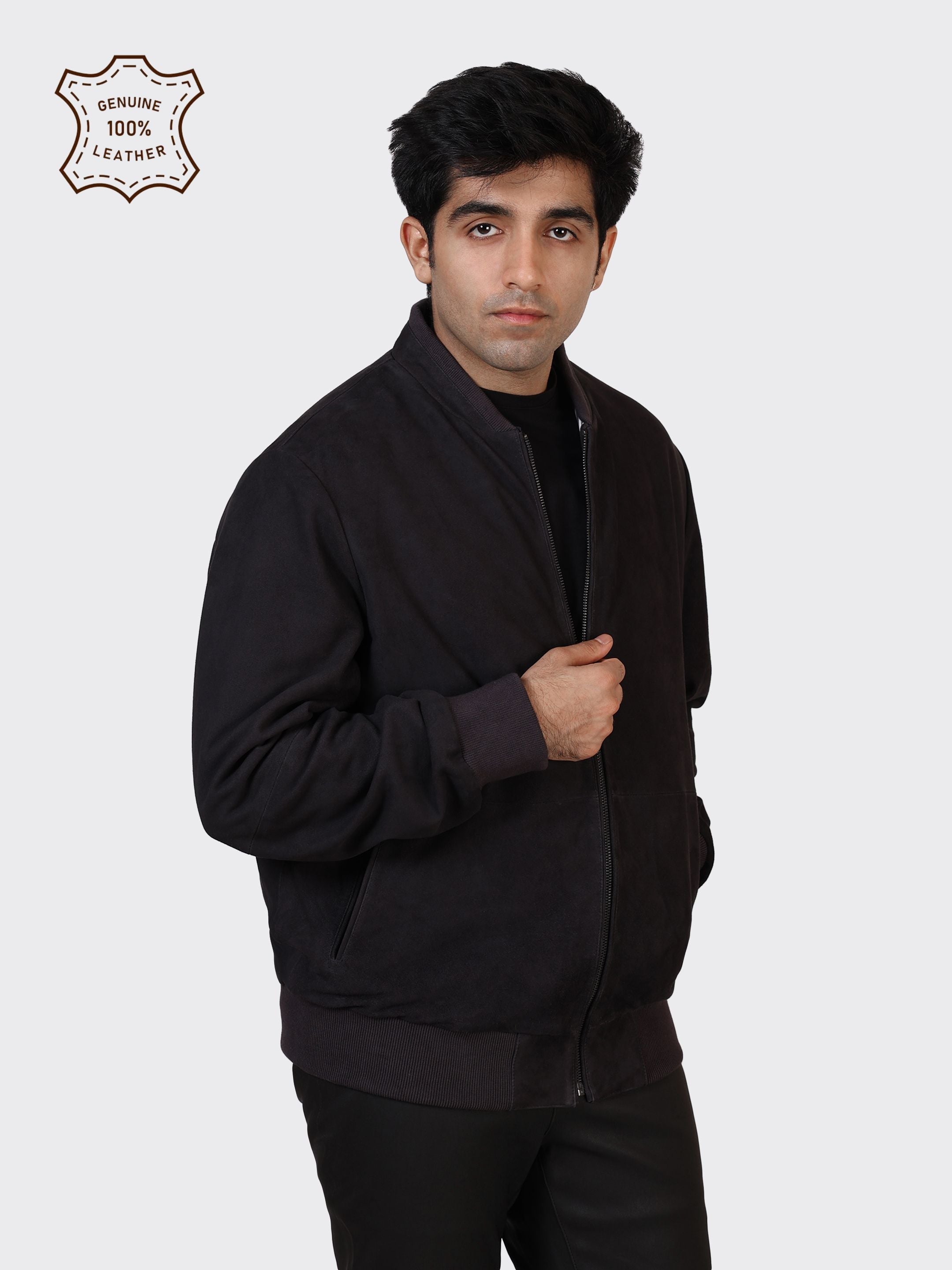 MENS COLLEGE SUEDE LEATHER JACKET-NAVY