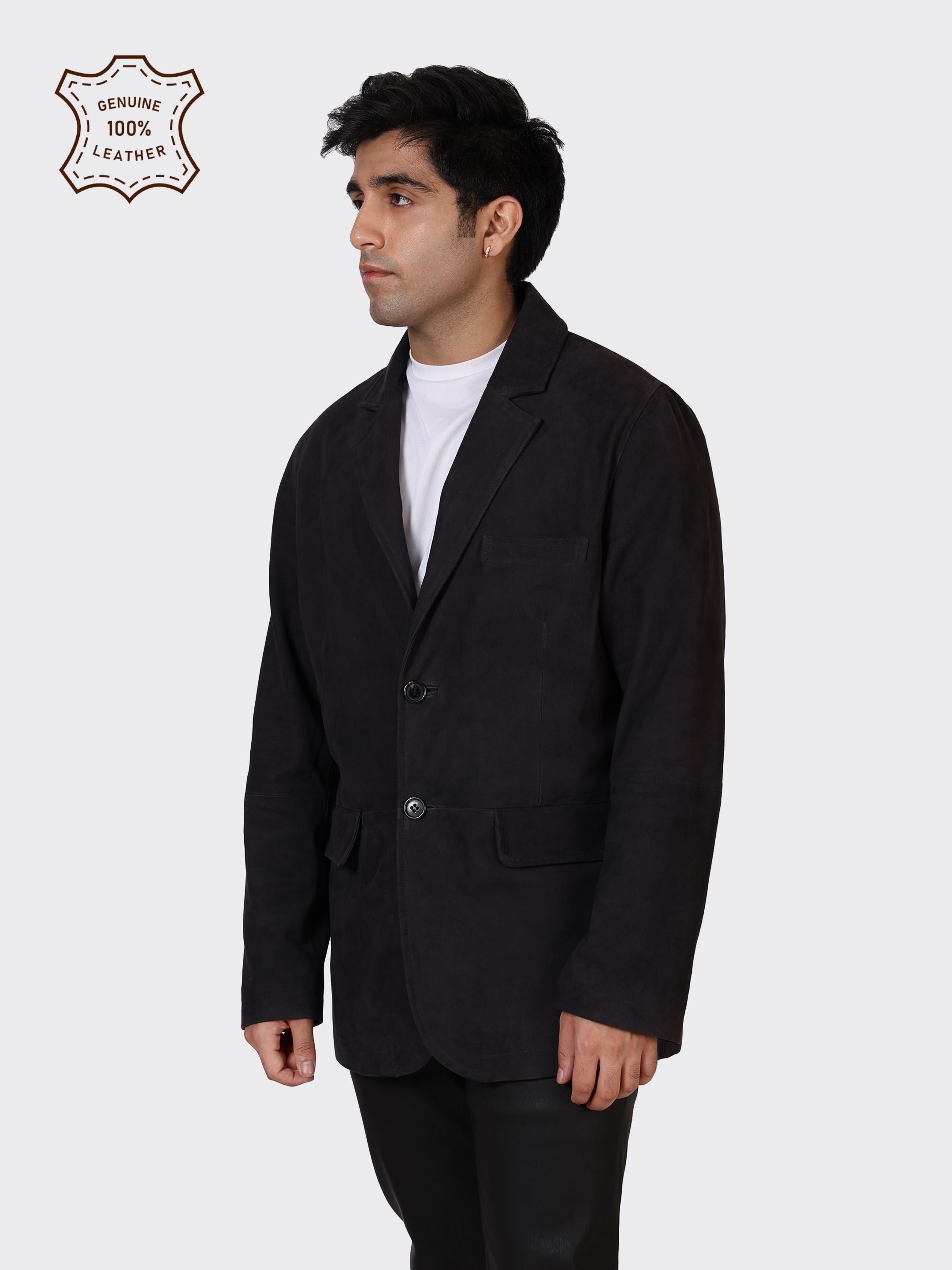 MENS BLAZER LEATHER JACKET-NAVY