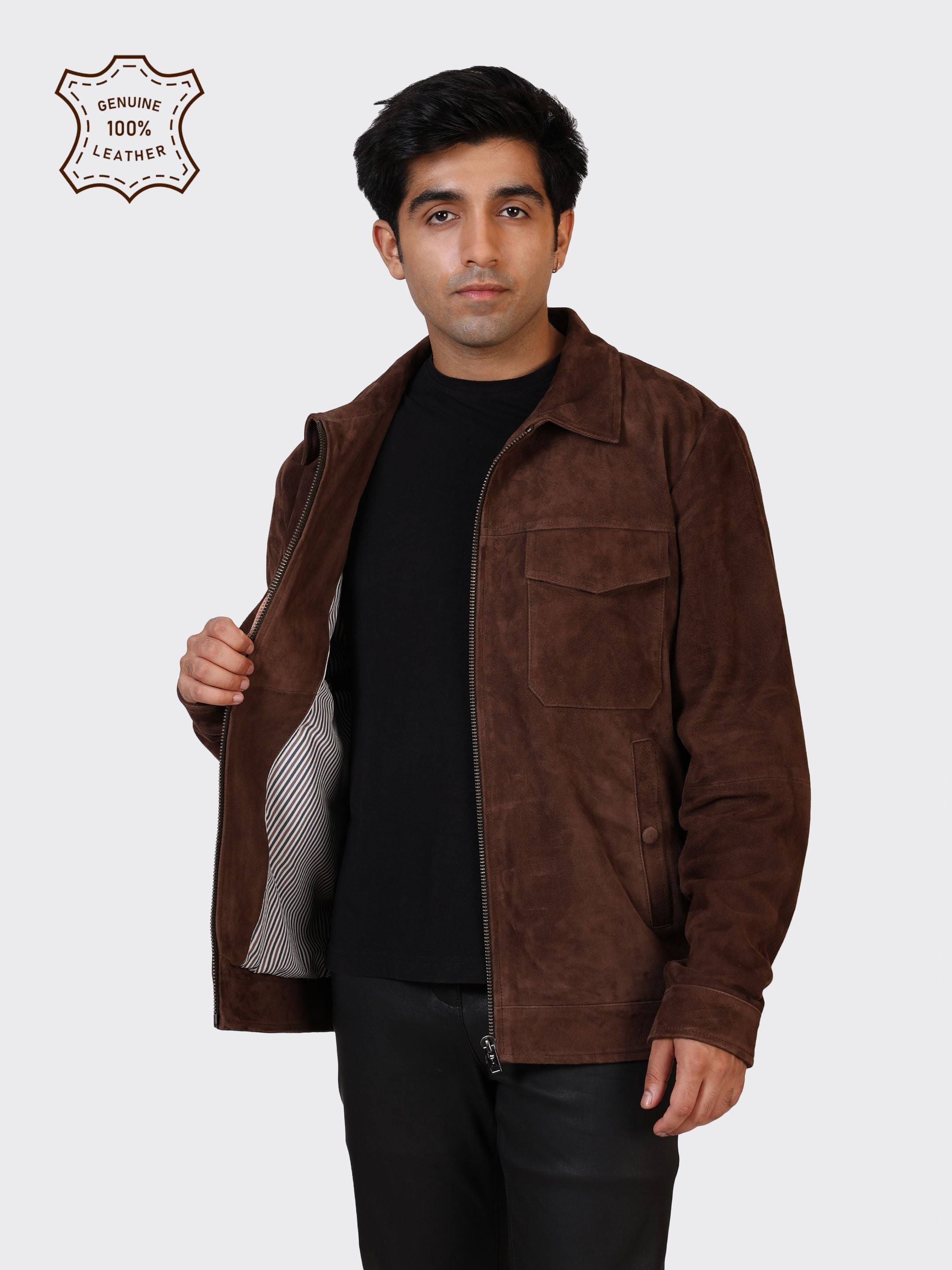 MENS SUEDE LEATHER JACKET-BROWN
