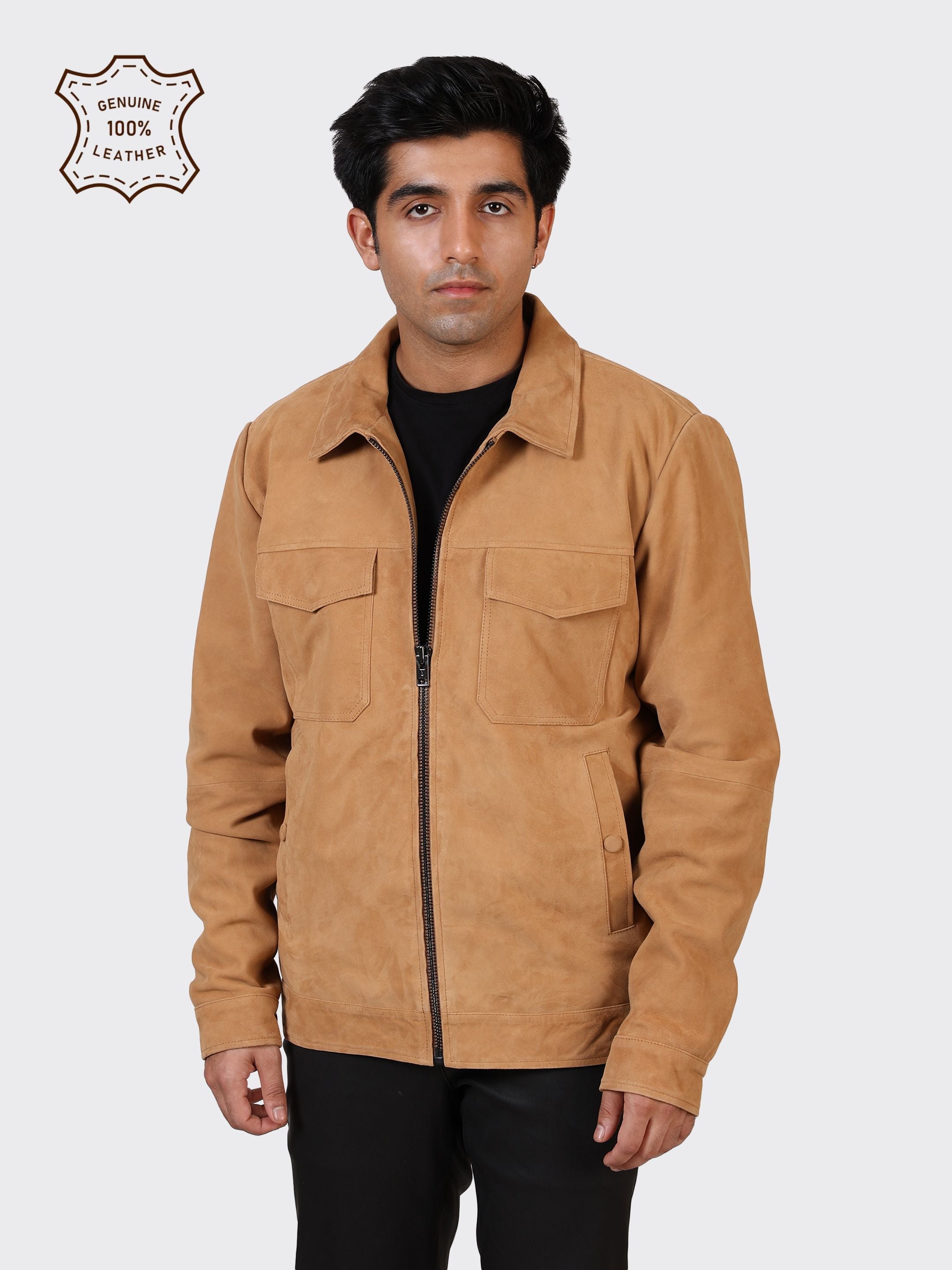 MENS SUEDE LEATHER JACKET-SAND