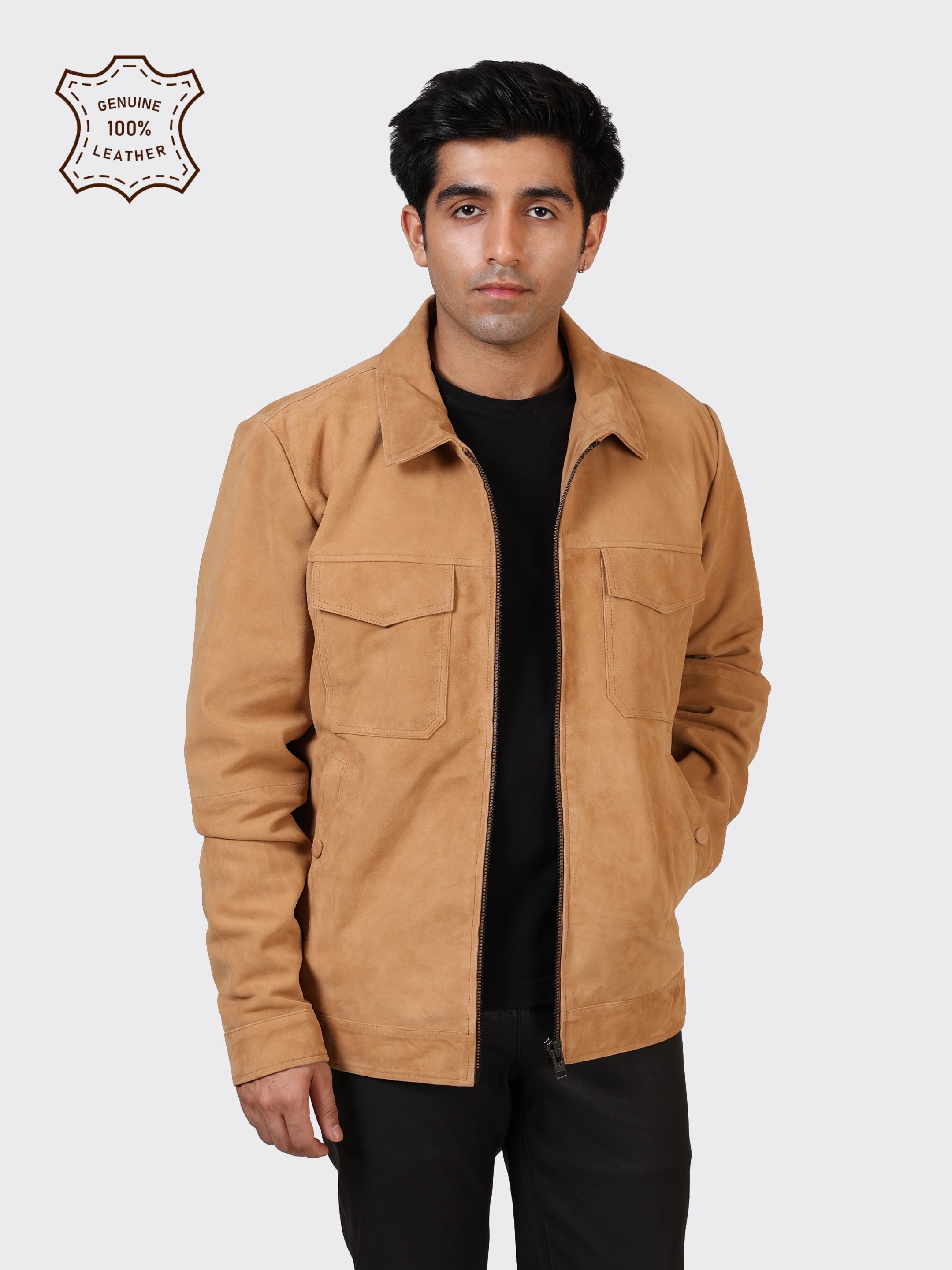 MENS SUEDE LEATHER JACKET-SAND