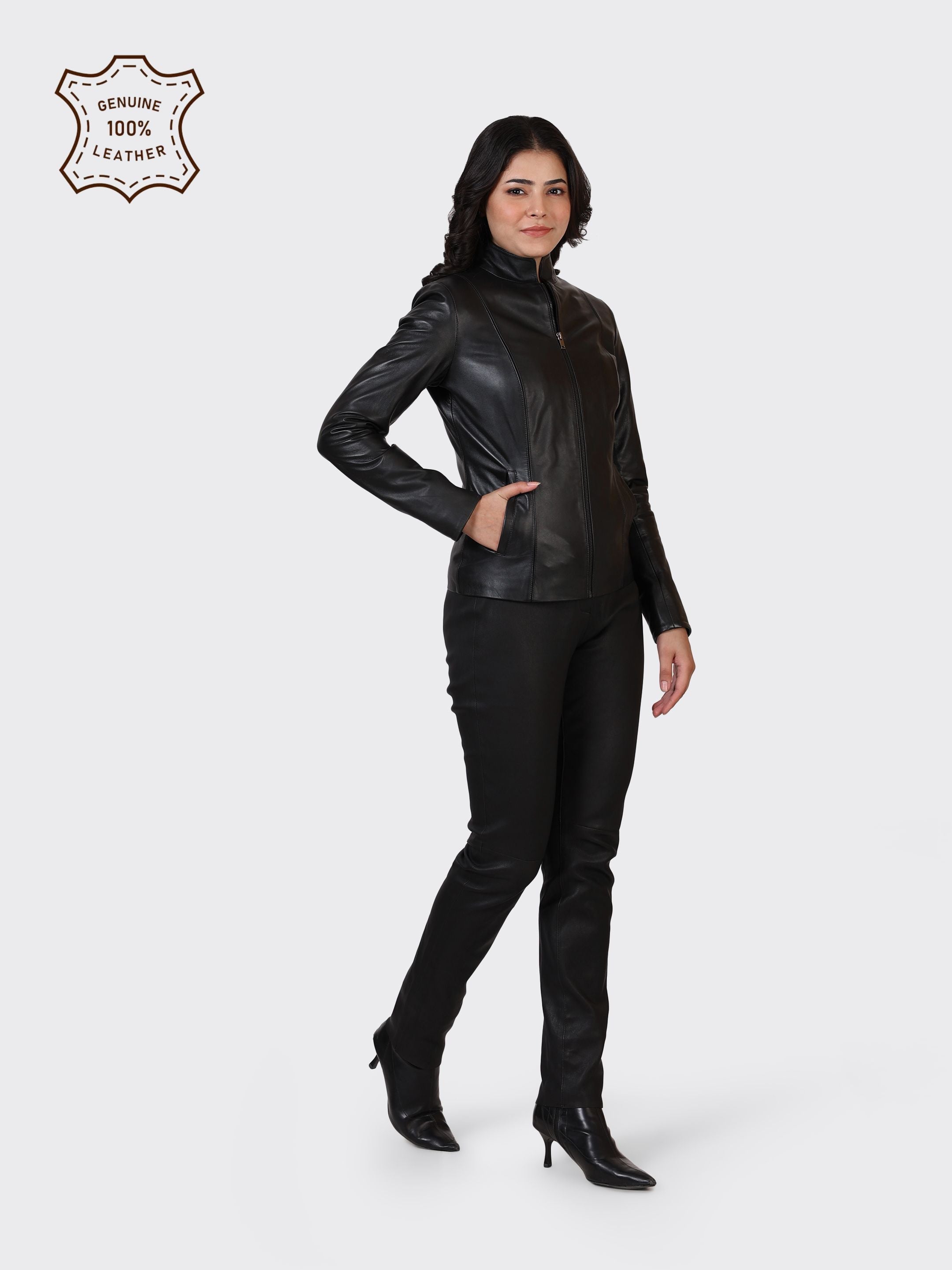 LADIES LEATHER JACKET-BLACK